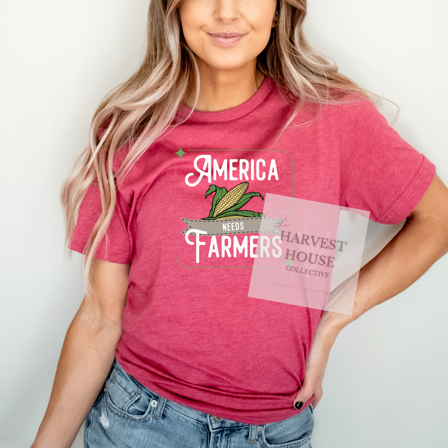America Needs Farmers White Writing Bella Canvas Tee