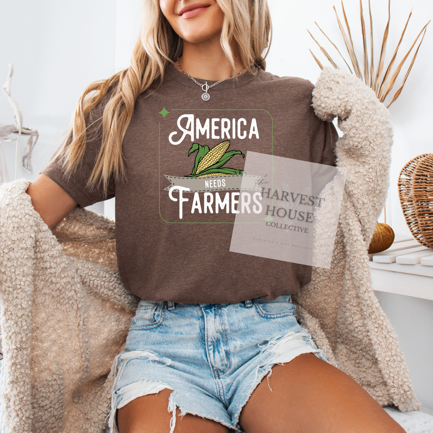 America Needs Farmers White Writing Bella Canvas Tee
