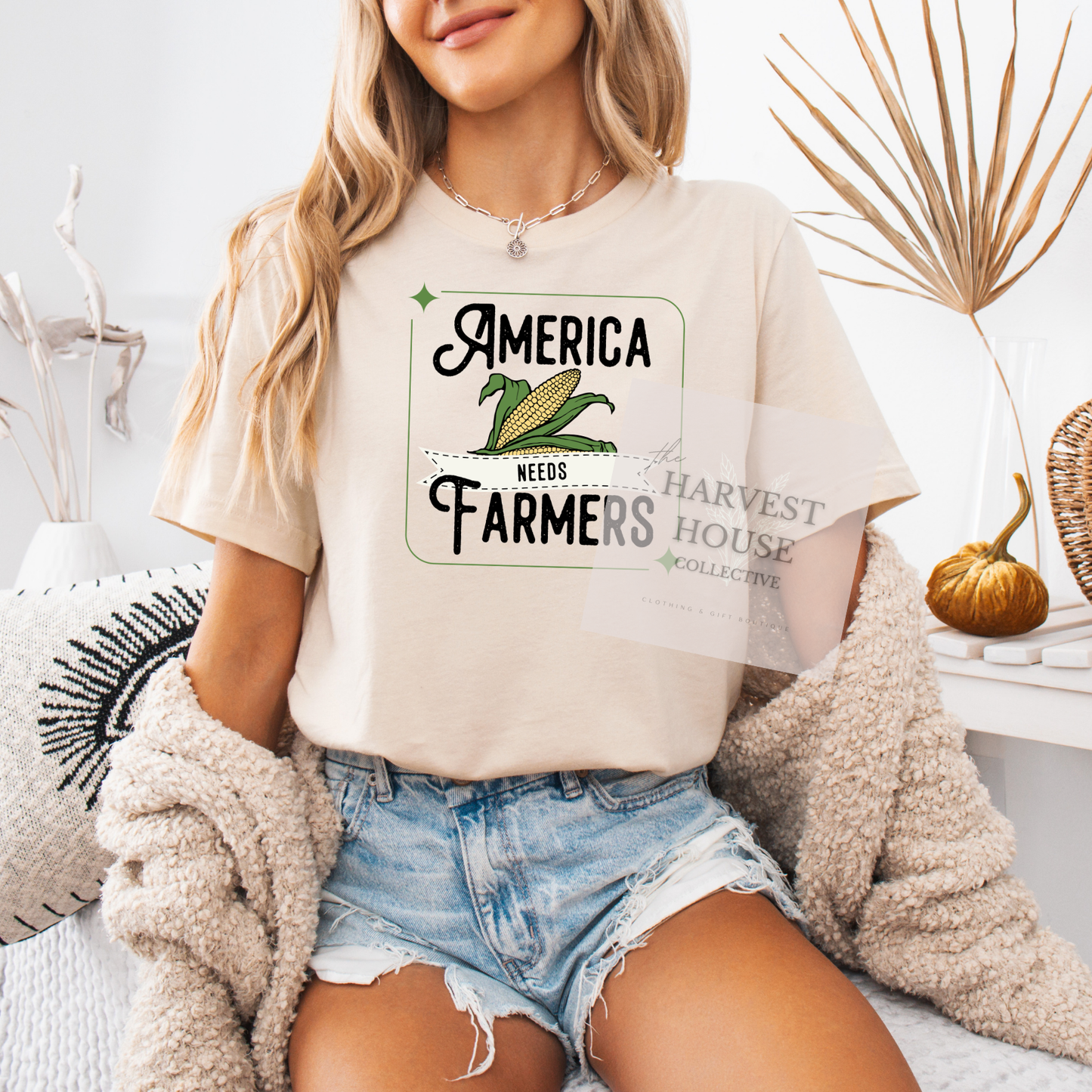 America Needs Farmers Black Writing Bella Canvas Tee