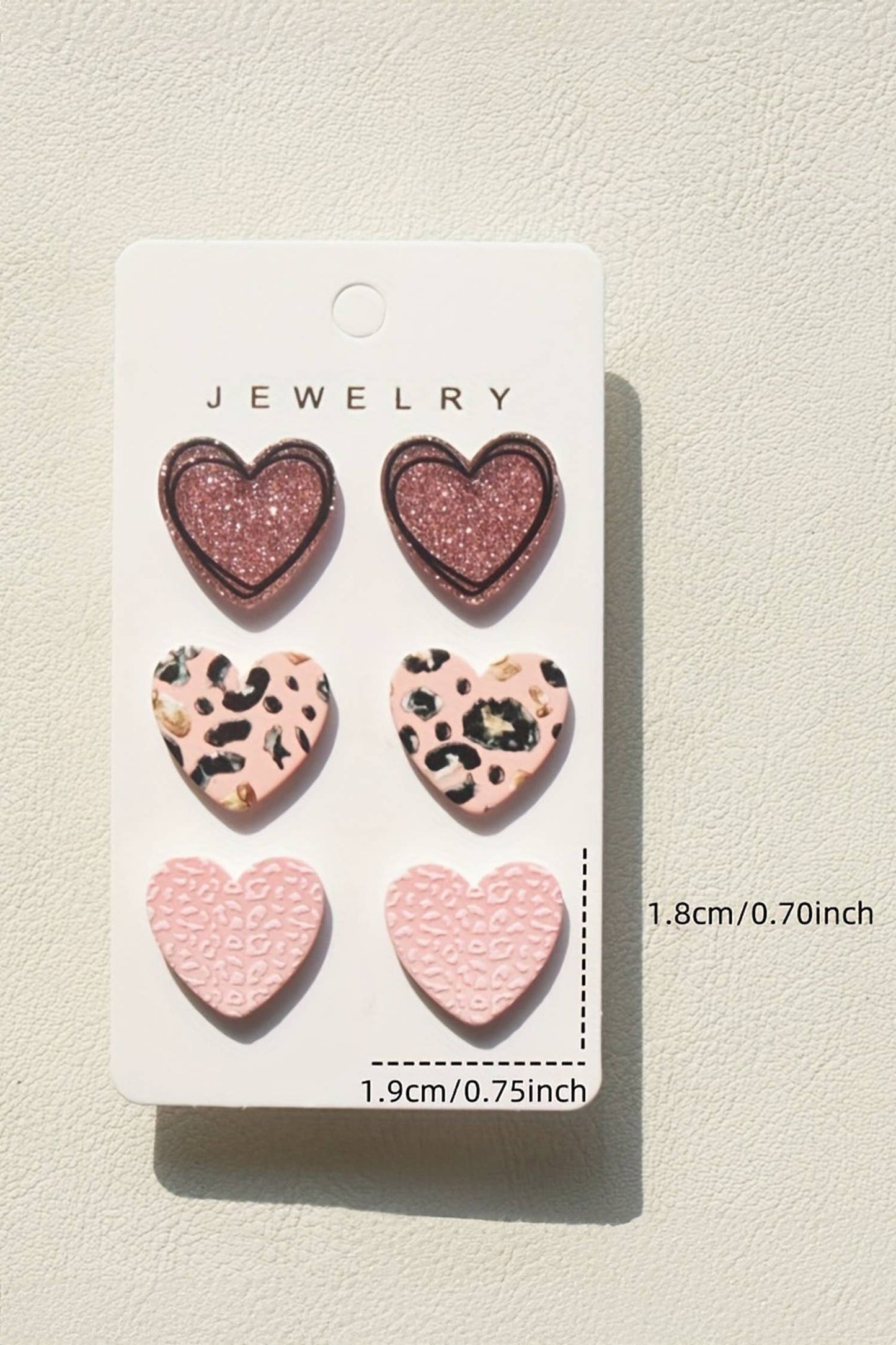 Glitter & Leopard Print Heart-Shaped Earrings Set