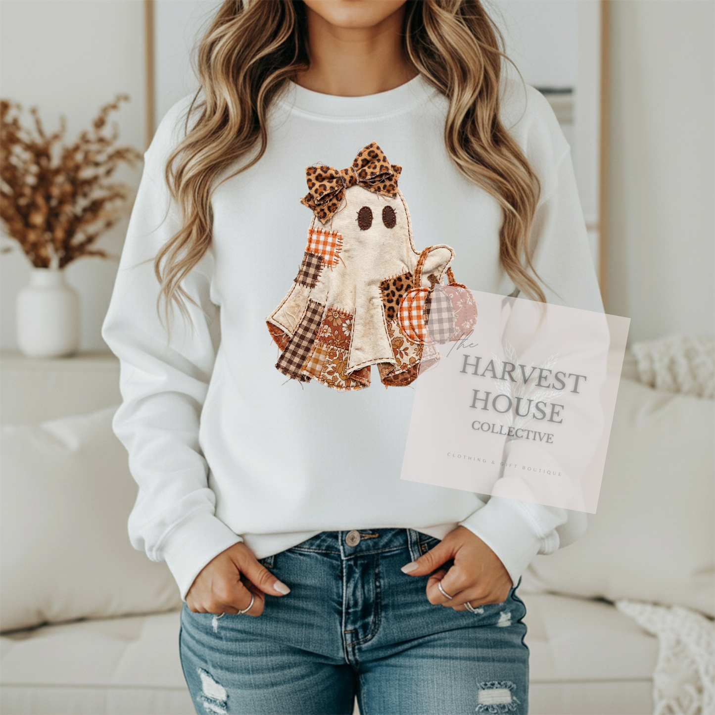 Patchwork Ghostie Gildan Crewneck and Hoodie