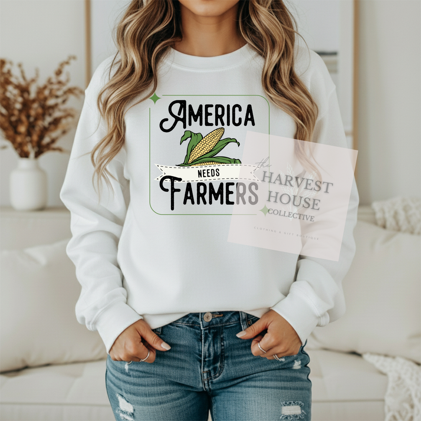 America Needs Farmers Black Writing Gildan Crewneck & Hoodie