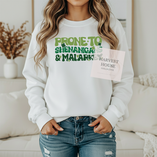 Prone To Shenanigans And Malarky Gildan Crewneck & Hoodie