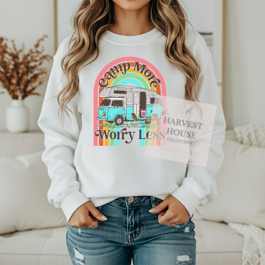 Camp More Worry Less Gildan Crewneck & Hoodie