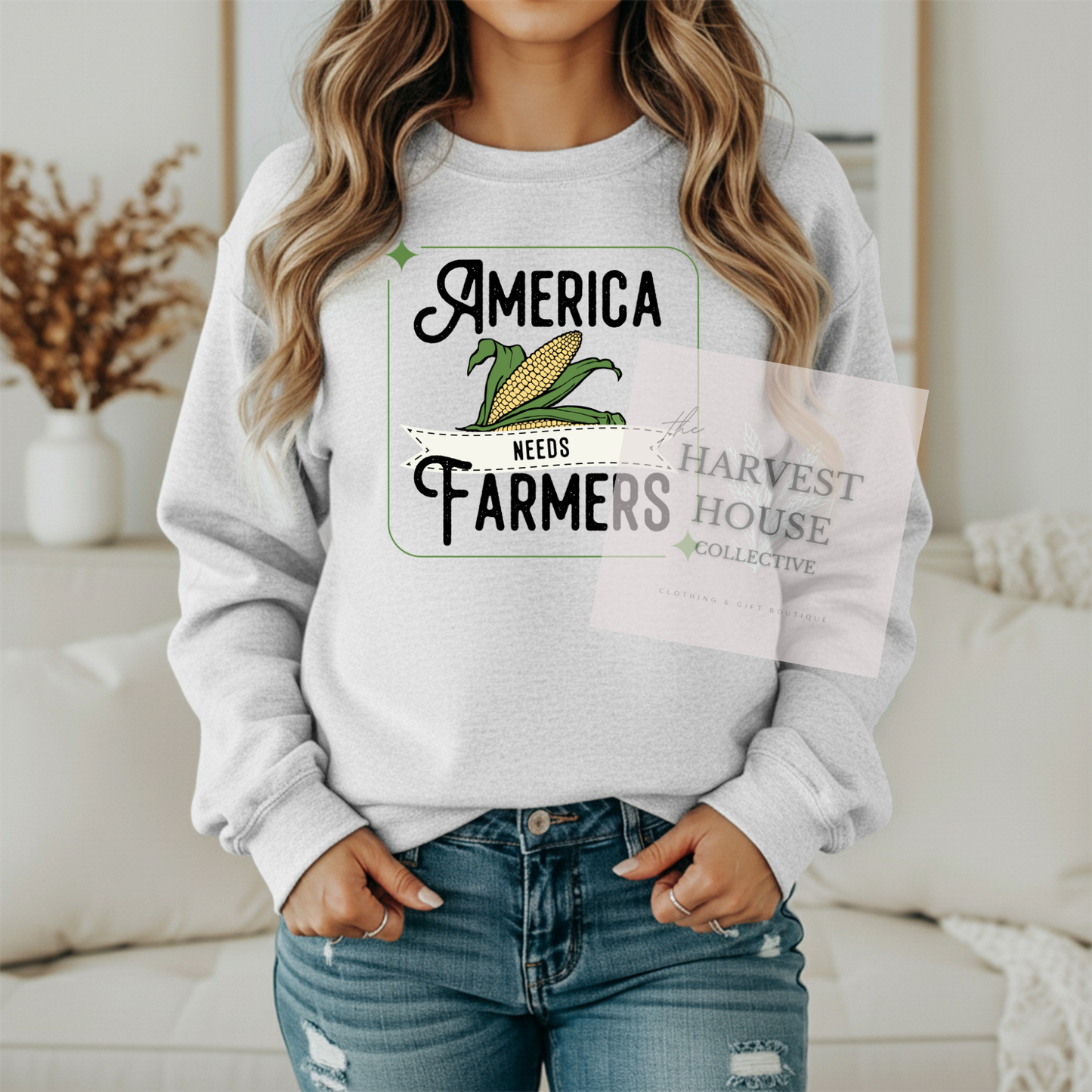 America Needs Farmers Black Writing Gildan Crewneck & Hoodie