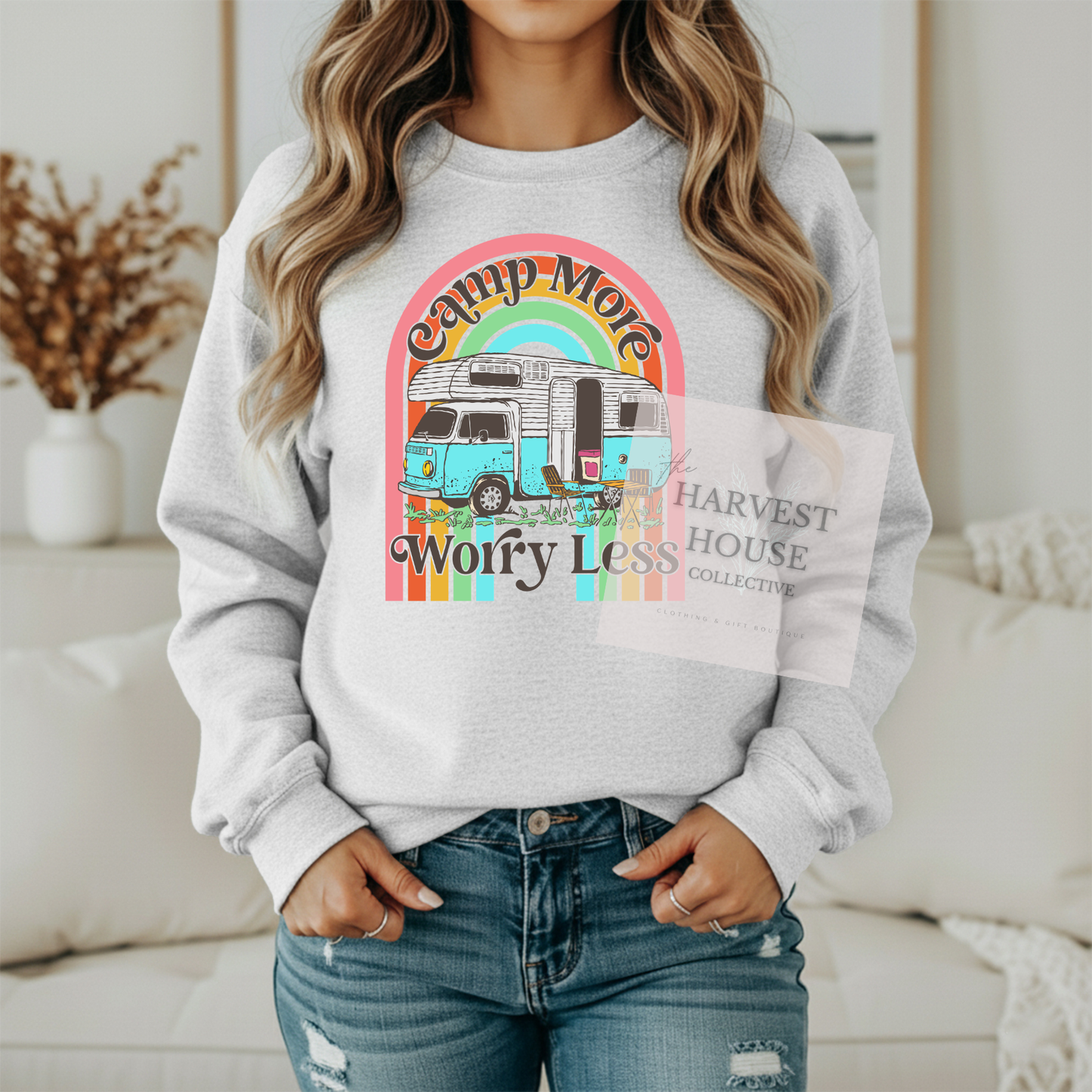 Camp More Worry Less Gildan Crewneck & Hoodie