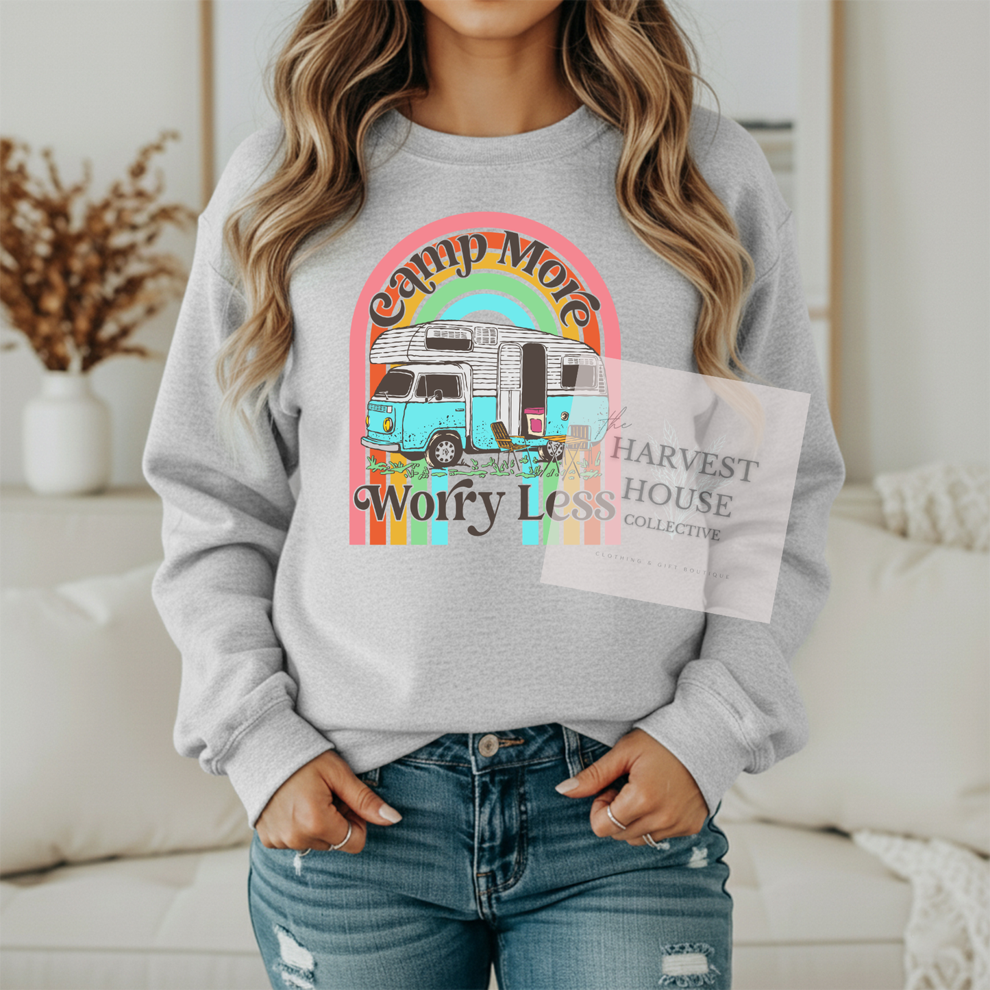 Camp More Worry Less Gildan Crewneck & Hoodie