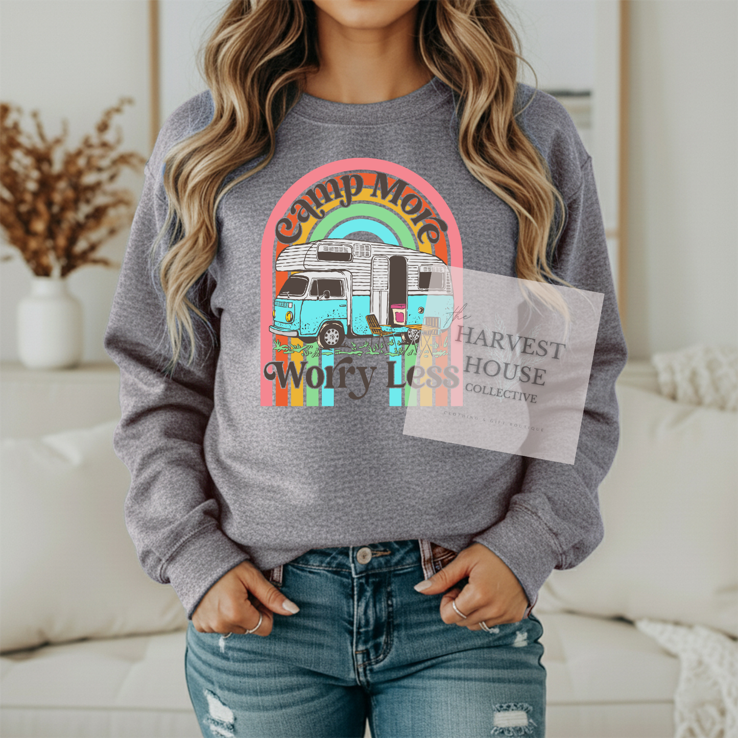 Camp More Worry Less Gildan Crewneck & Hoodie