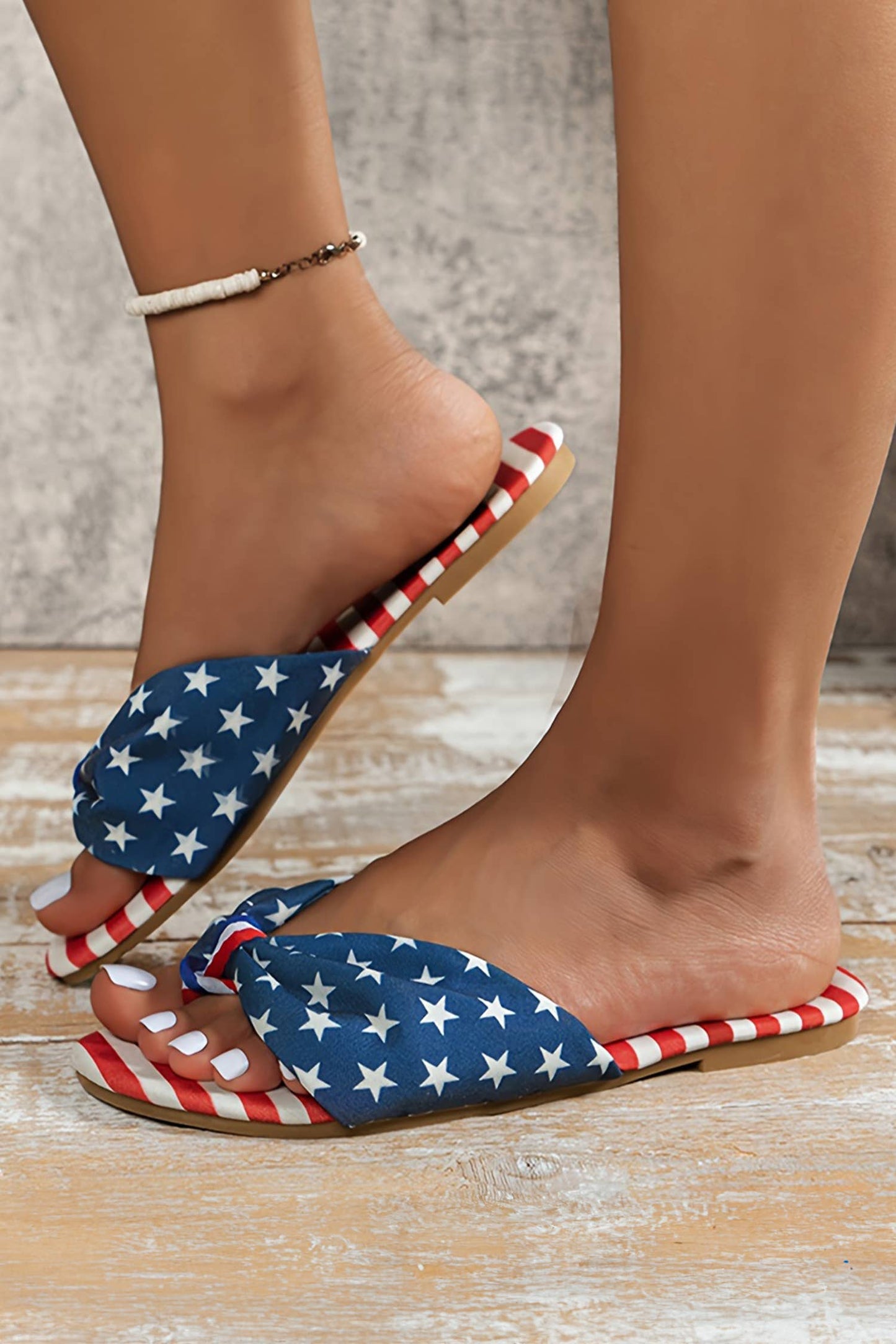 Stars & Stripes Cute Bow Knot Flat Slippers