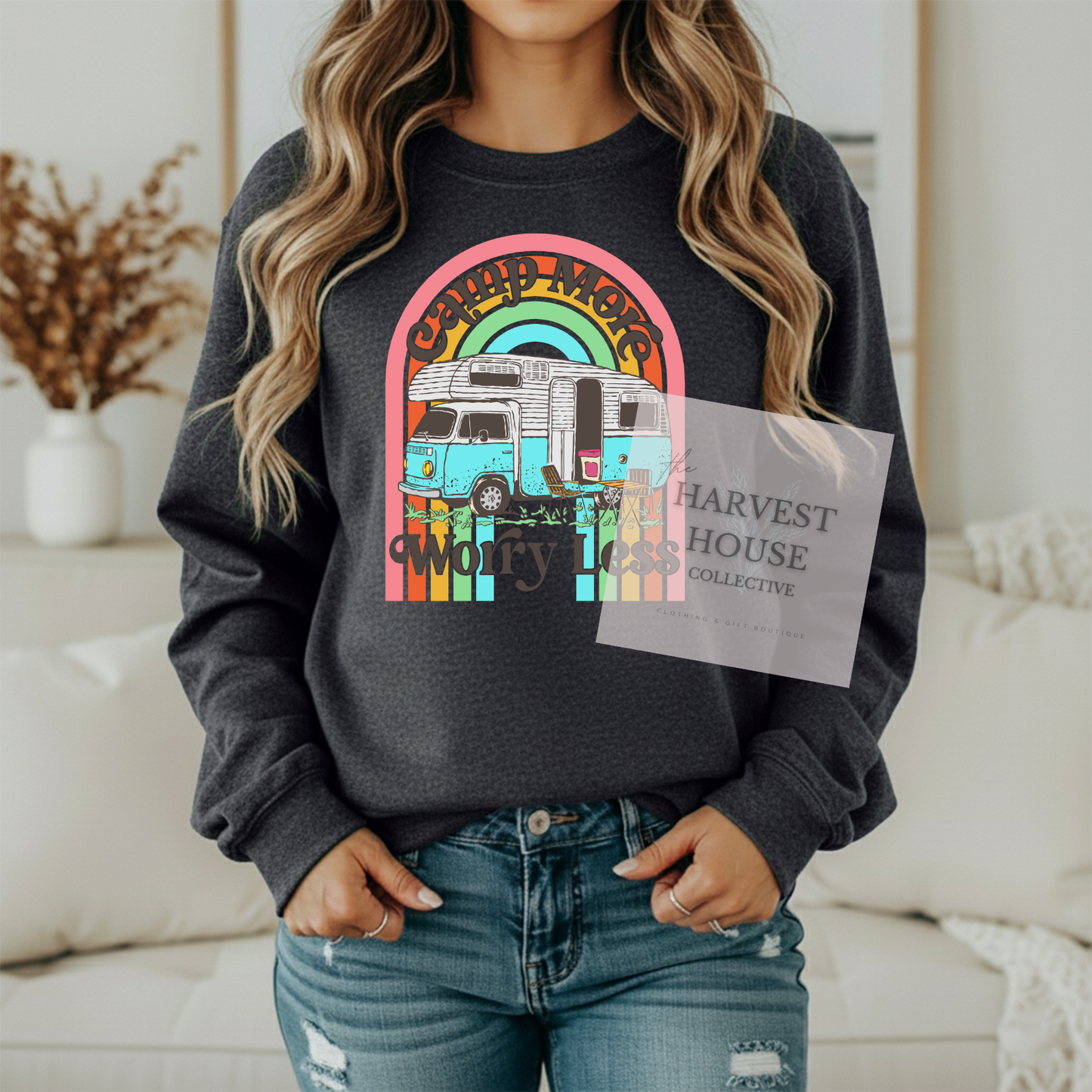 Camp More Worry Less Gildan Crewneck & Hoodie