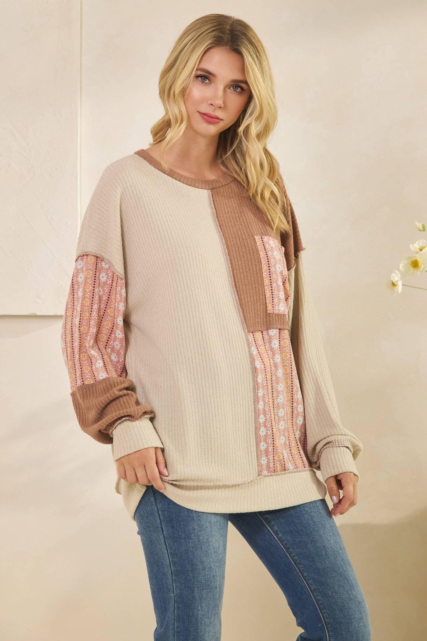 Color Block Floral Patchwork Top