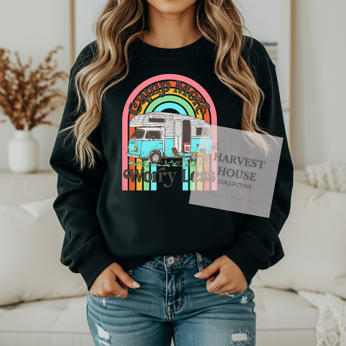 Camp More Worry Less Gildan Crewneck & Hoodie