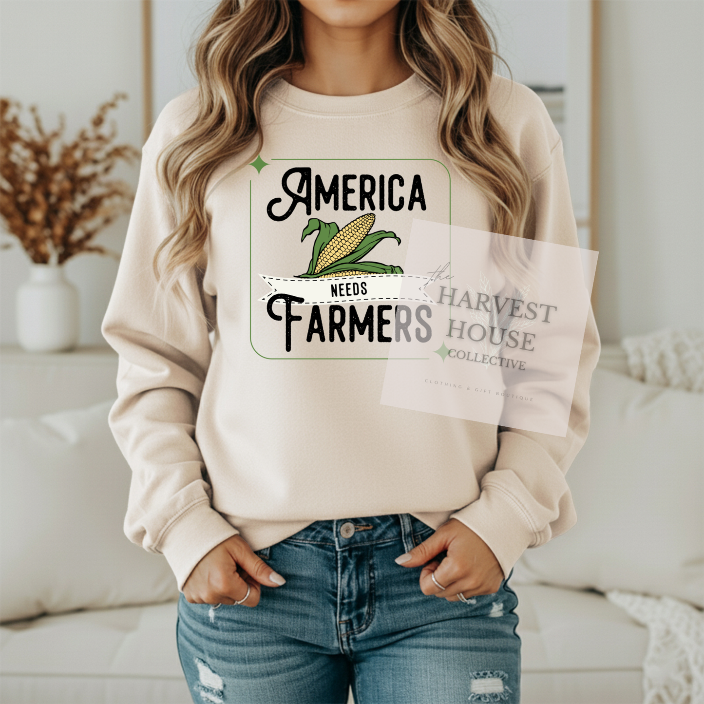 America Needs Farmers Black Writing Gildan Crewneck & Hoodie