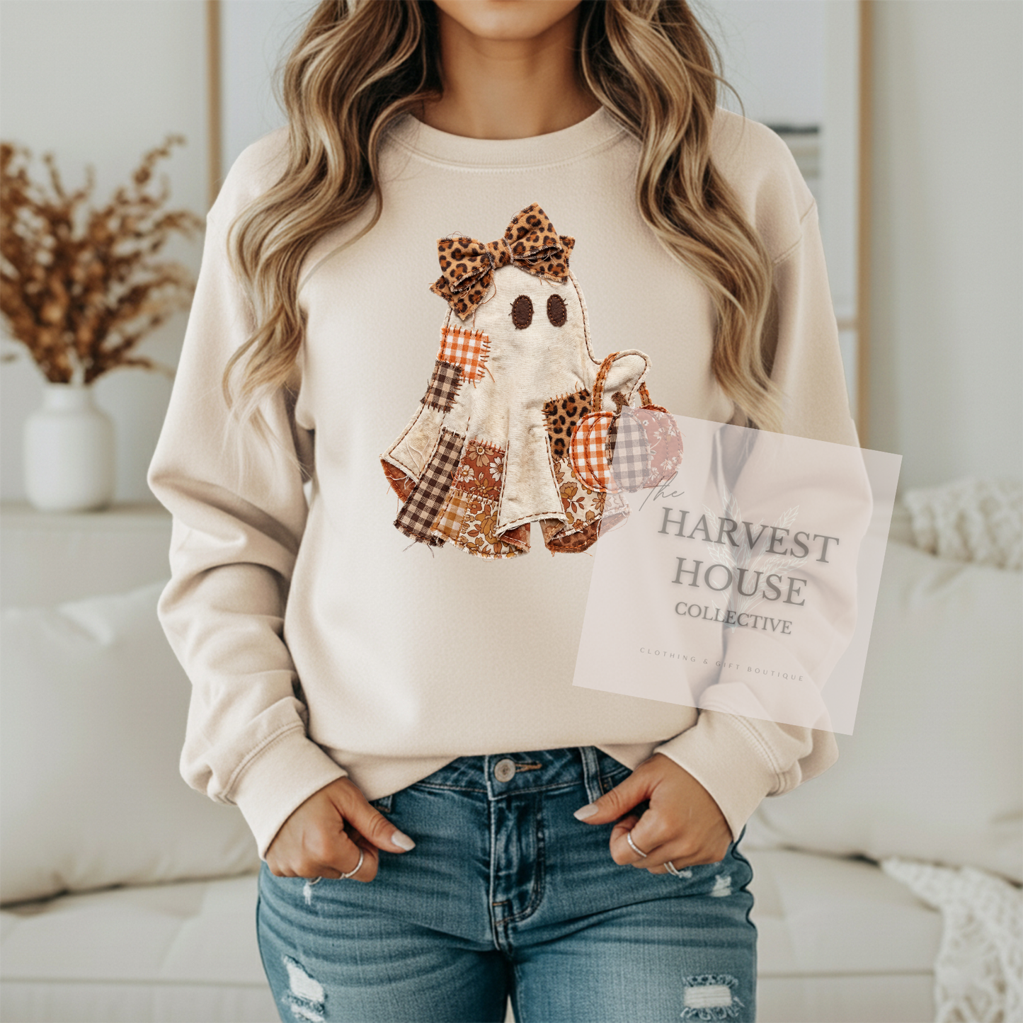 Patchwork Ghostie Gildan Crewneck and Hoodie