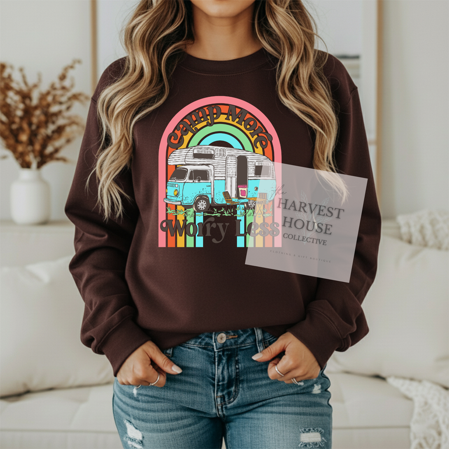 Camp More Worry Less Gildan Crewneck & Hoodie