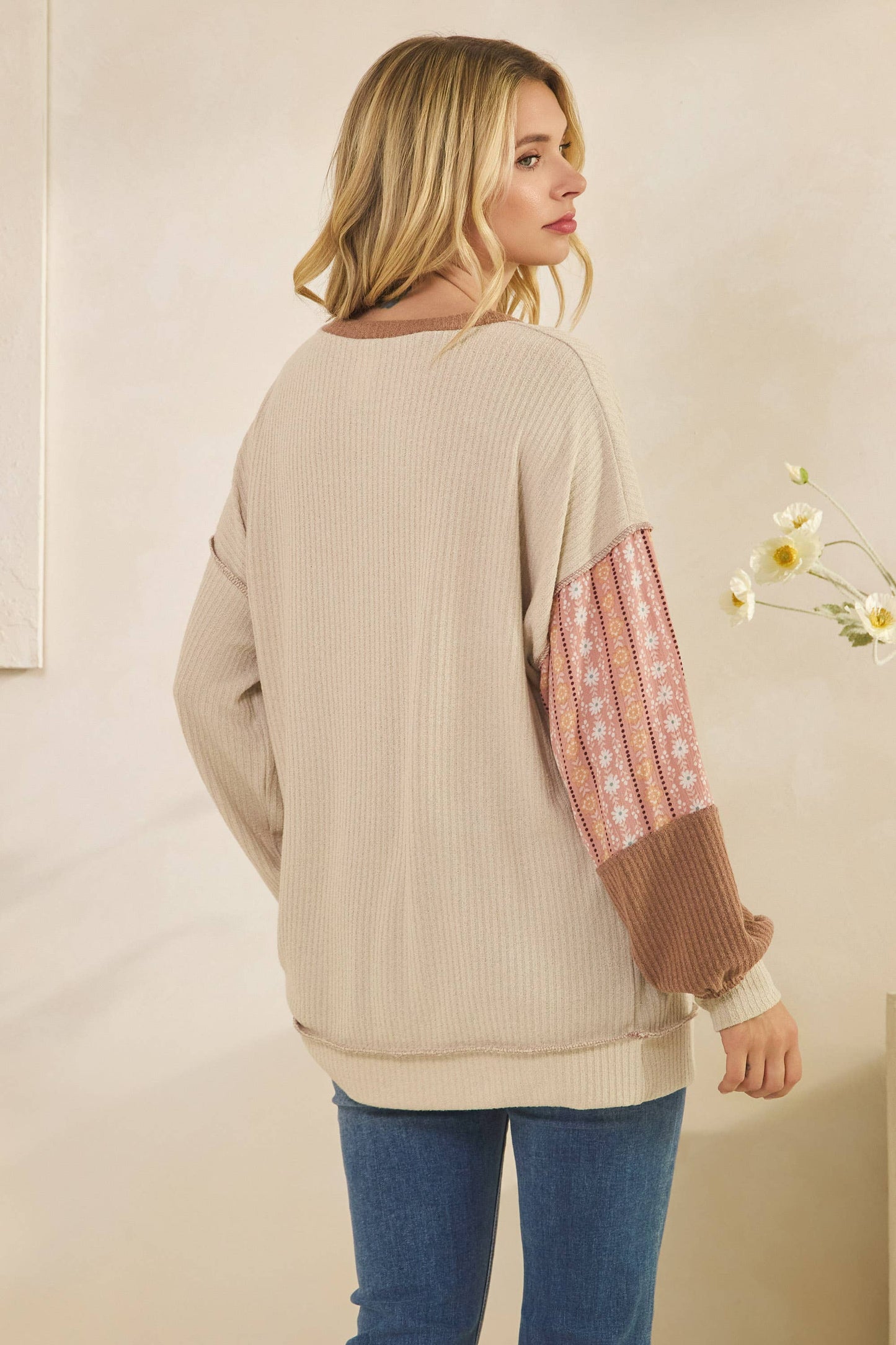 Color Block Floral Patchwork Top