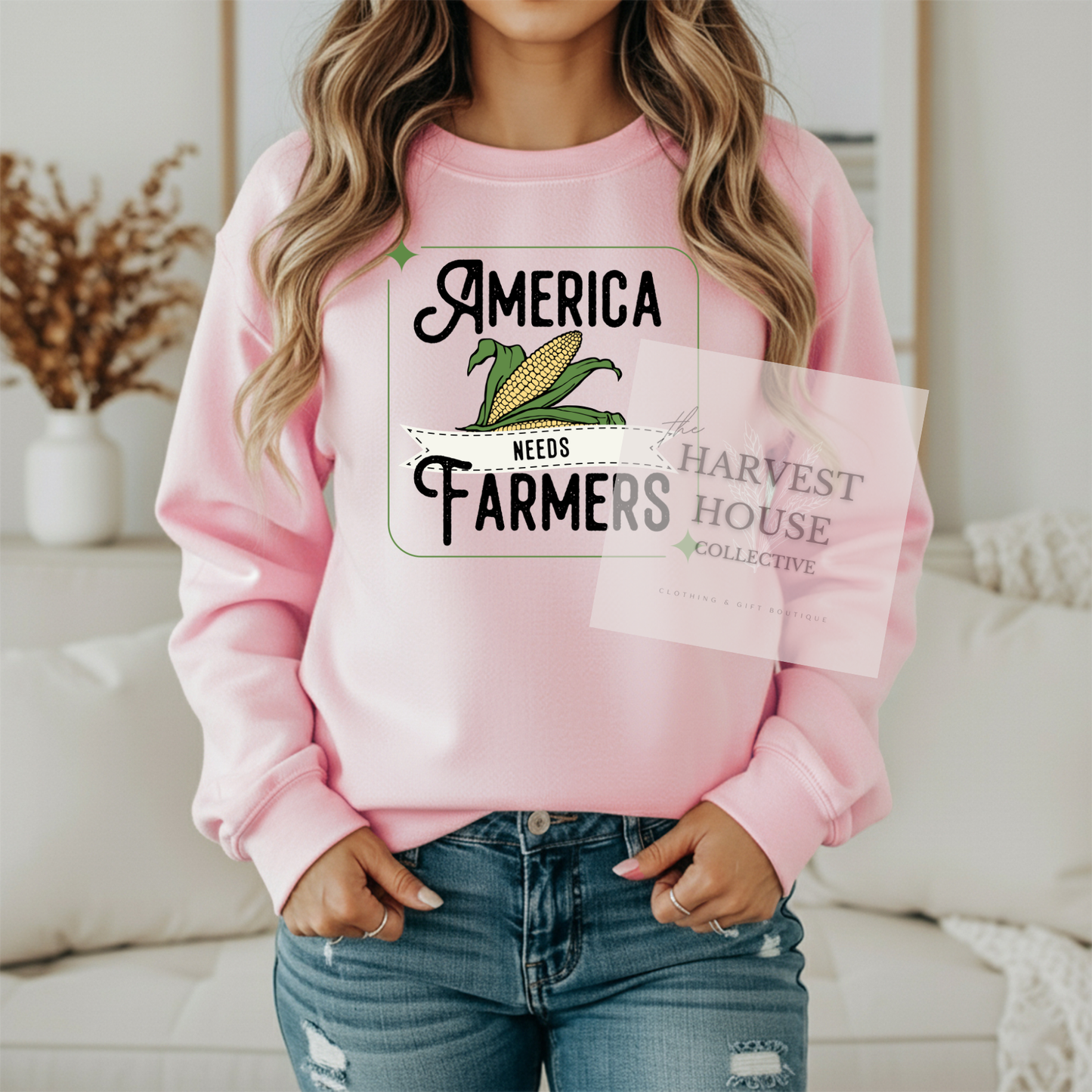 America Needs Farmers Black Writing Gildan Crewneck & Hoodie