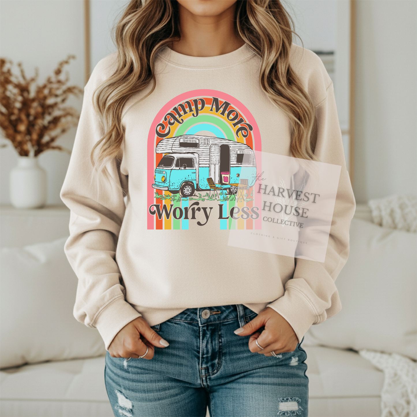 Camp More Worry Less Gildan Crewneck & Hoodie