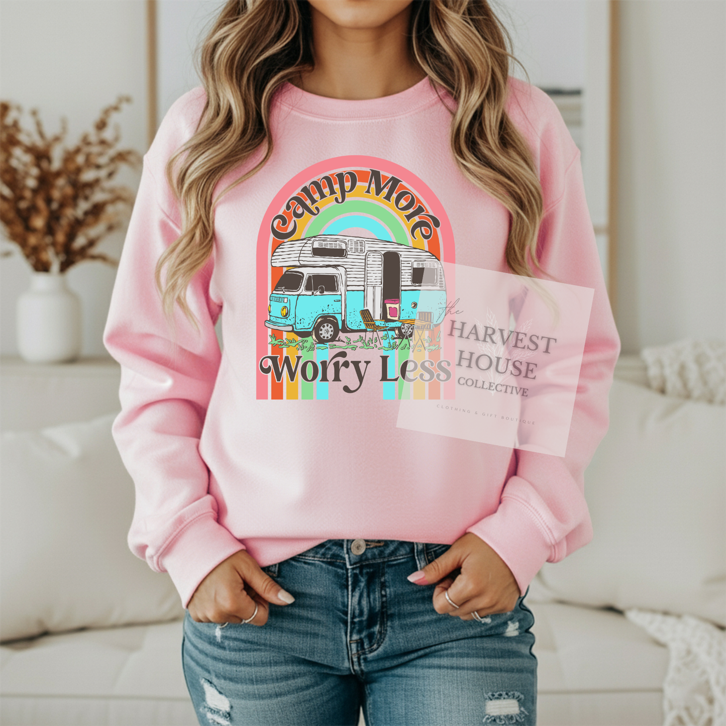 Camp More Worry Less Gildan Crewneck & Hoodie