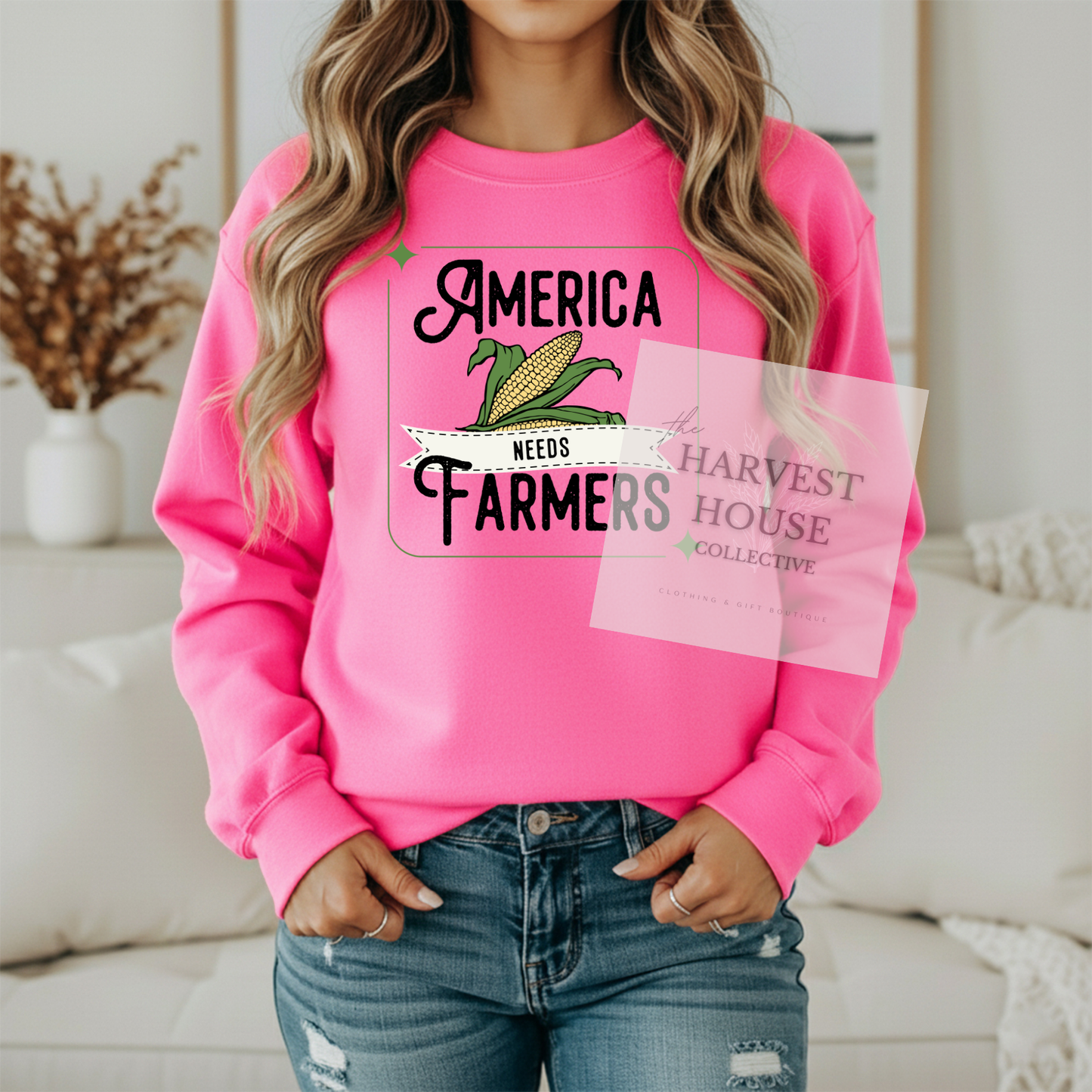 America Needs Farmers Black Writing Gildan Crewneck & Hoodie