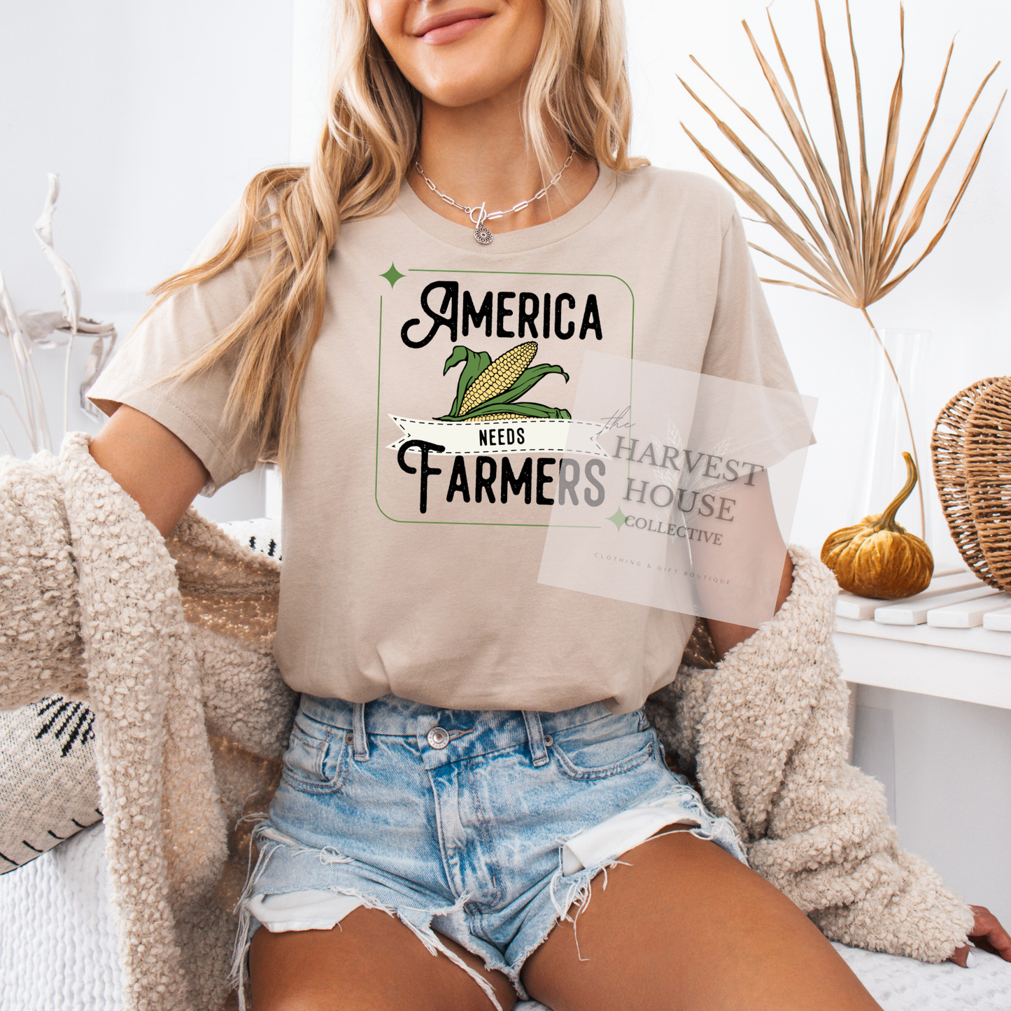 America Needs Farmers Black Writing Bella Canvas Tee