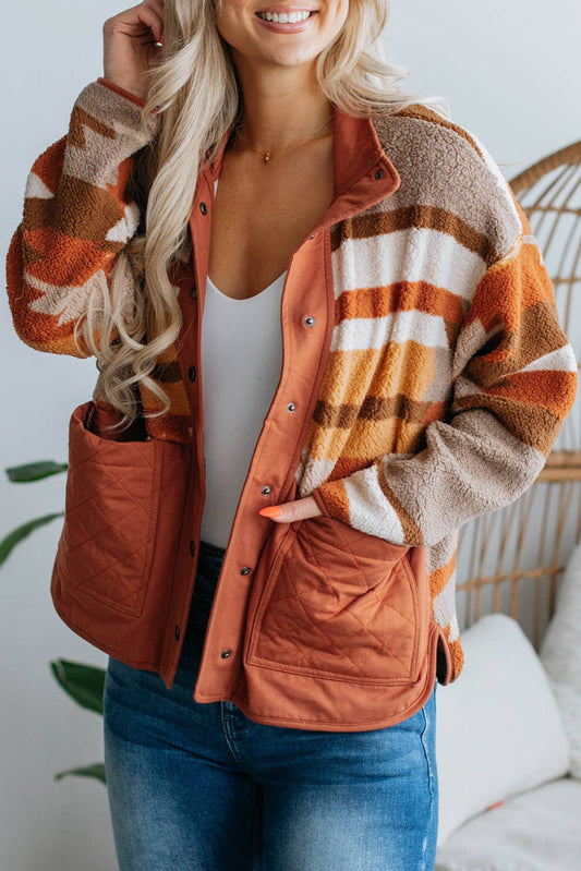 Aztec Sherpa Jacket w/Quilted Pockets