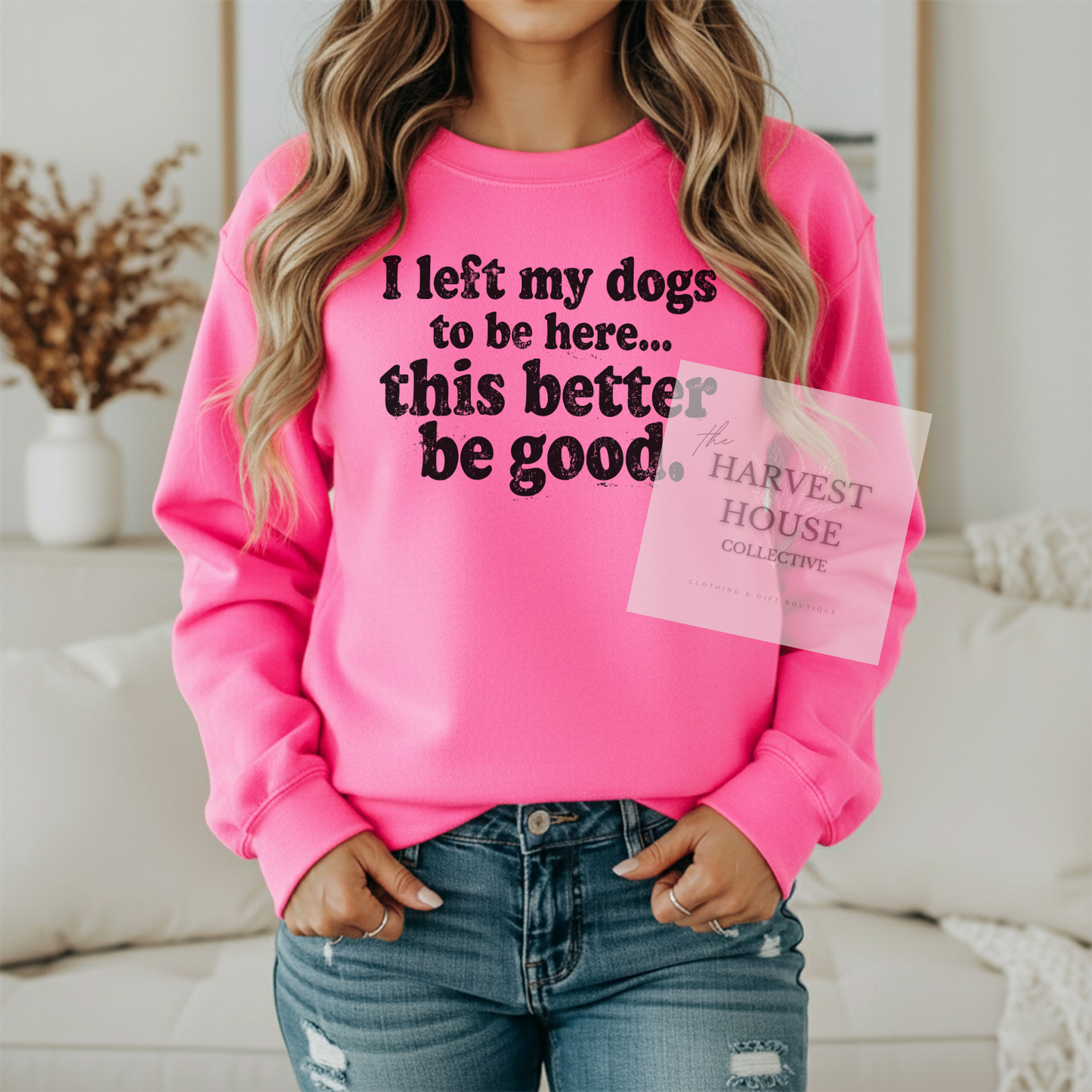I Left My Dogs To Be Here Gildan Crewneck & Hoodie