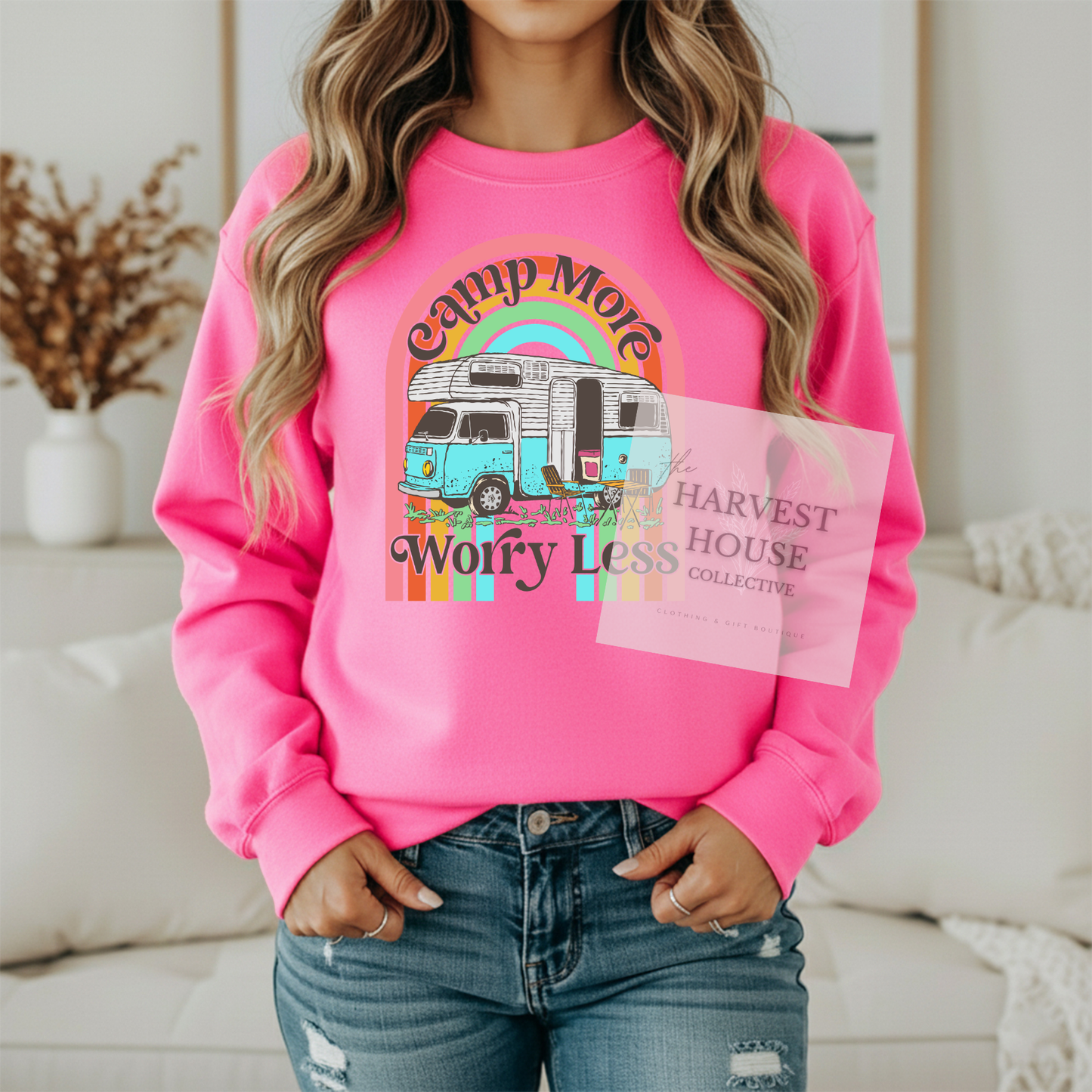 Camp More Worry Less Gildan Crewneck & Hoodie