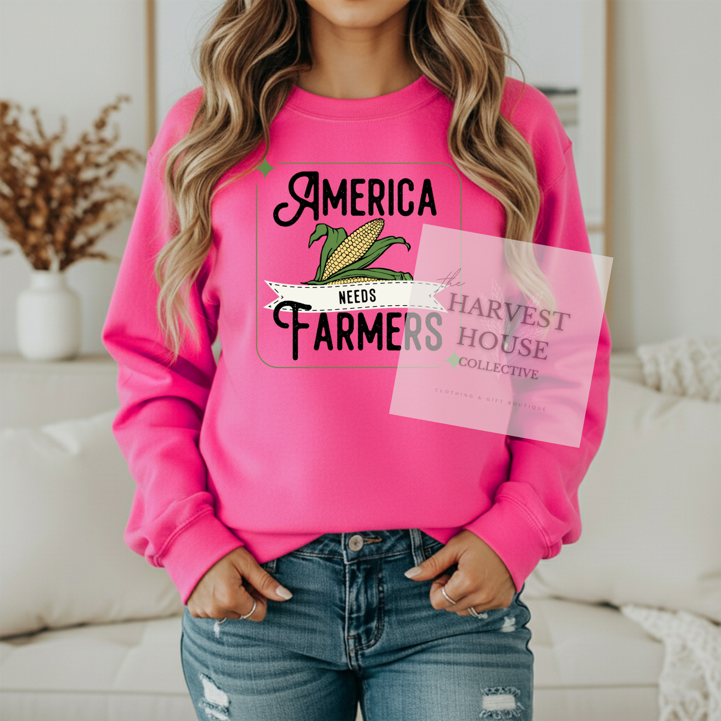 America Needs Farmers Black Writing Gildan Crewneck & Hoodie