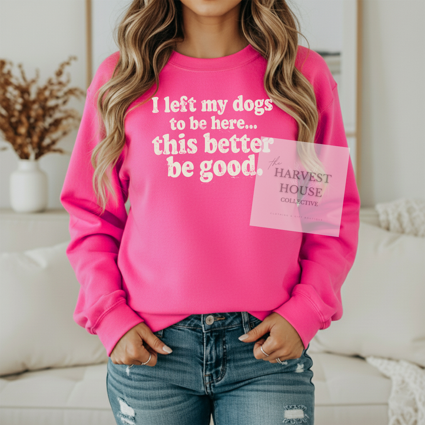 I Left My Dogs To Be Here Gildan Crewneck & Hoodie