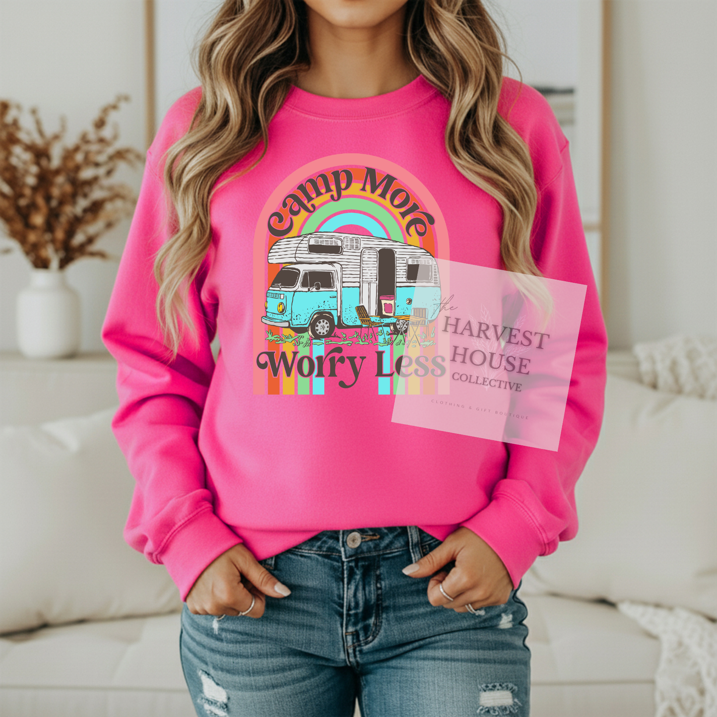 Camp More Worry Less Gildan Crewneck & Hoodie