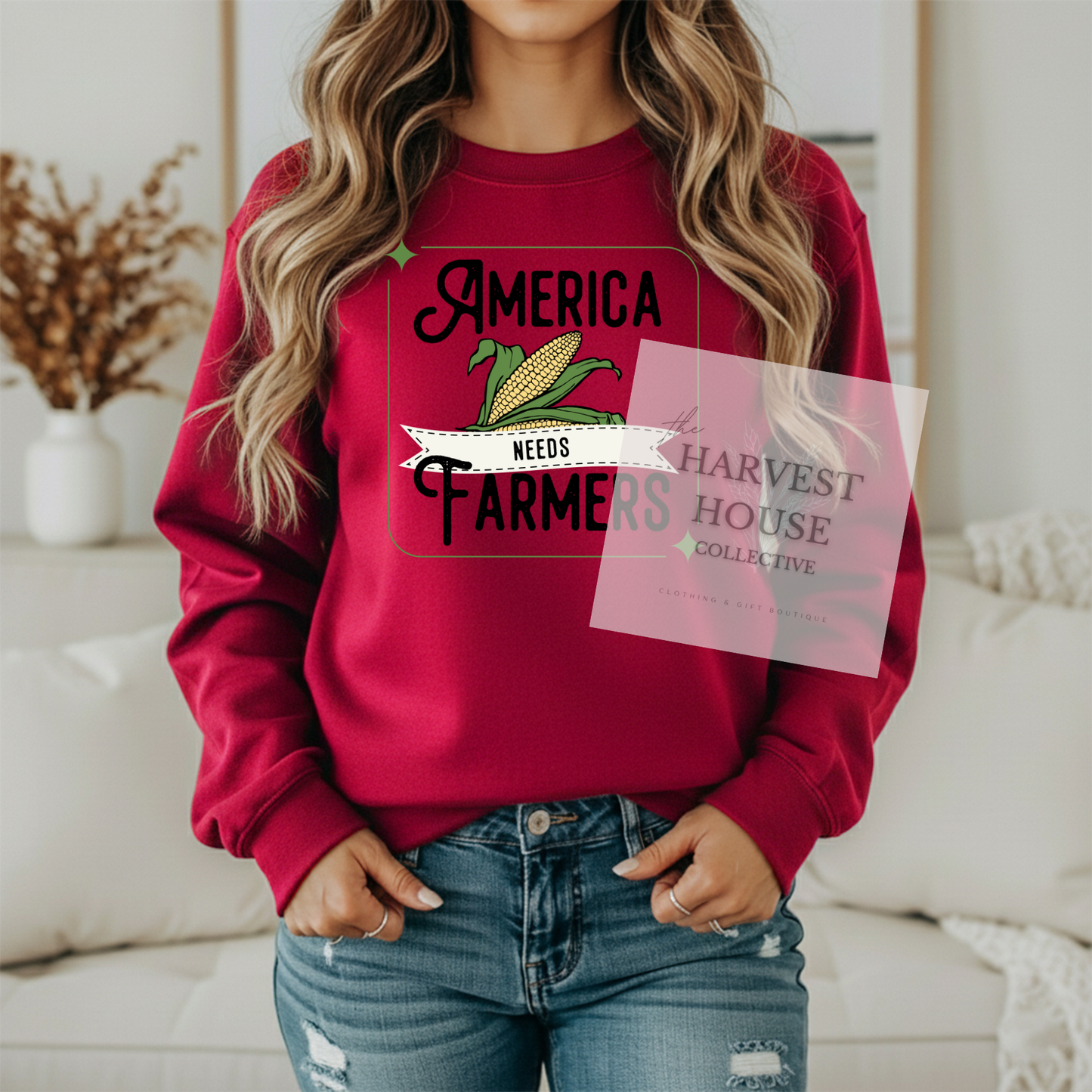 America Needs Farmers Black Writing Gildan Crewneck & Hoodie