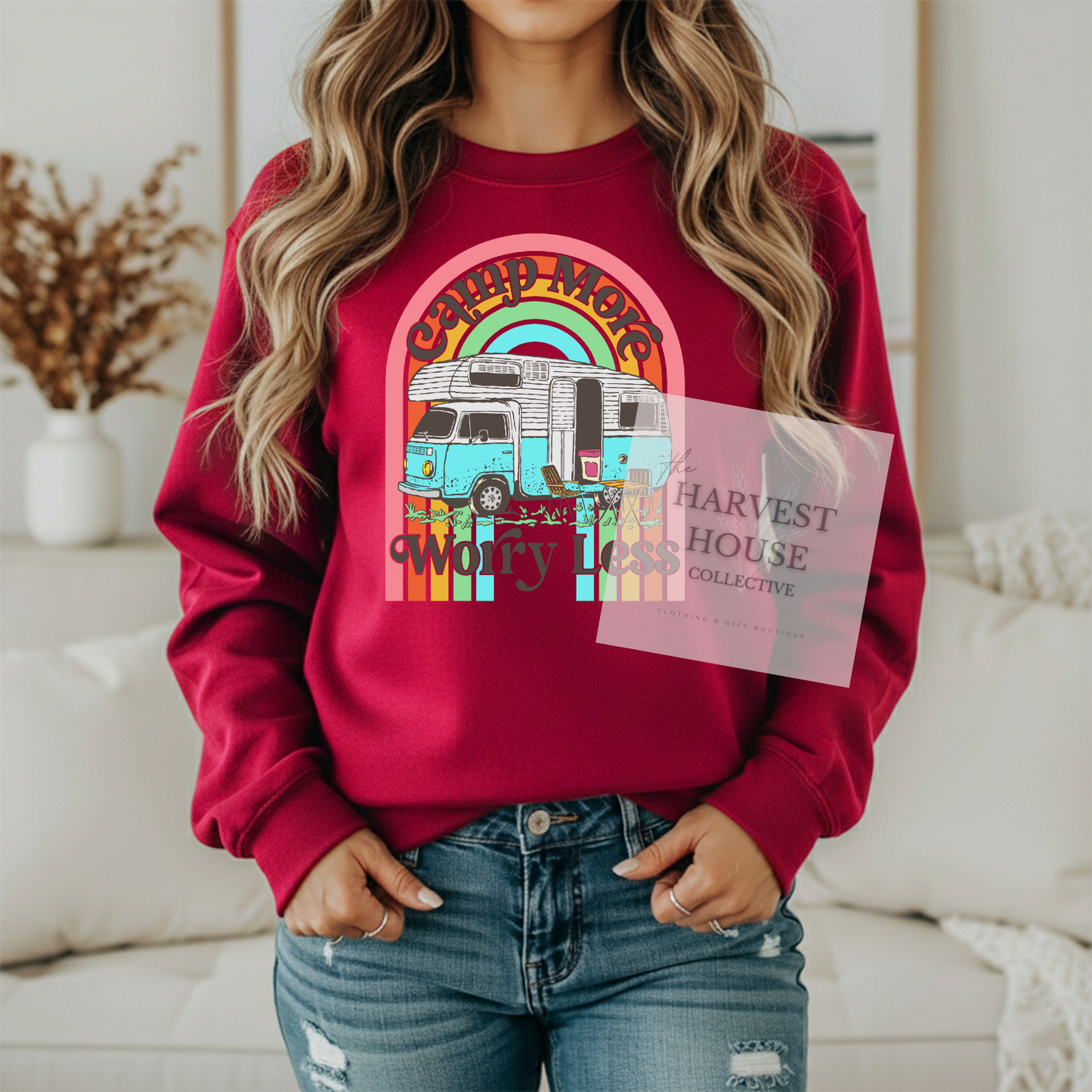 Camp More Worry Less Gildan Crewneck & Hoodie