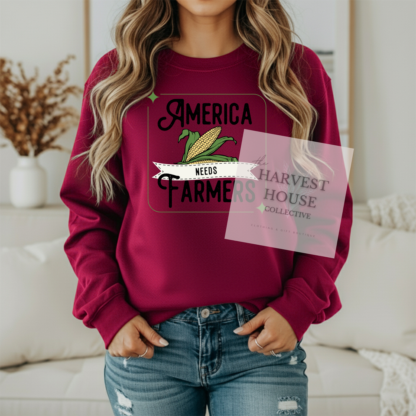 America Needs Farmers Black Writing Gildan Crewneck & Hoodie