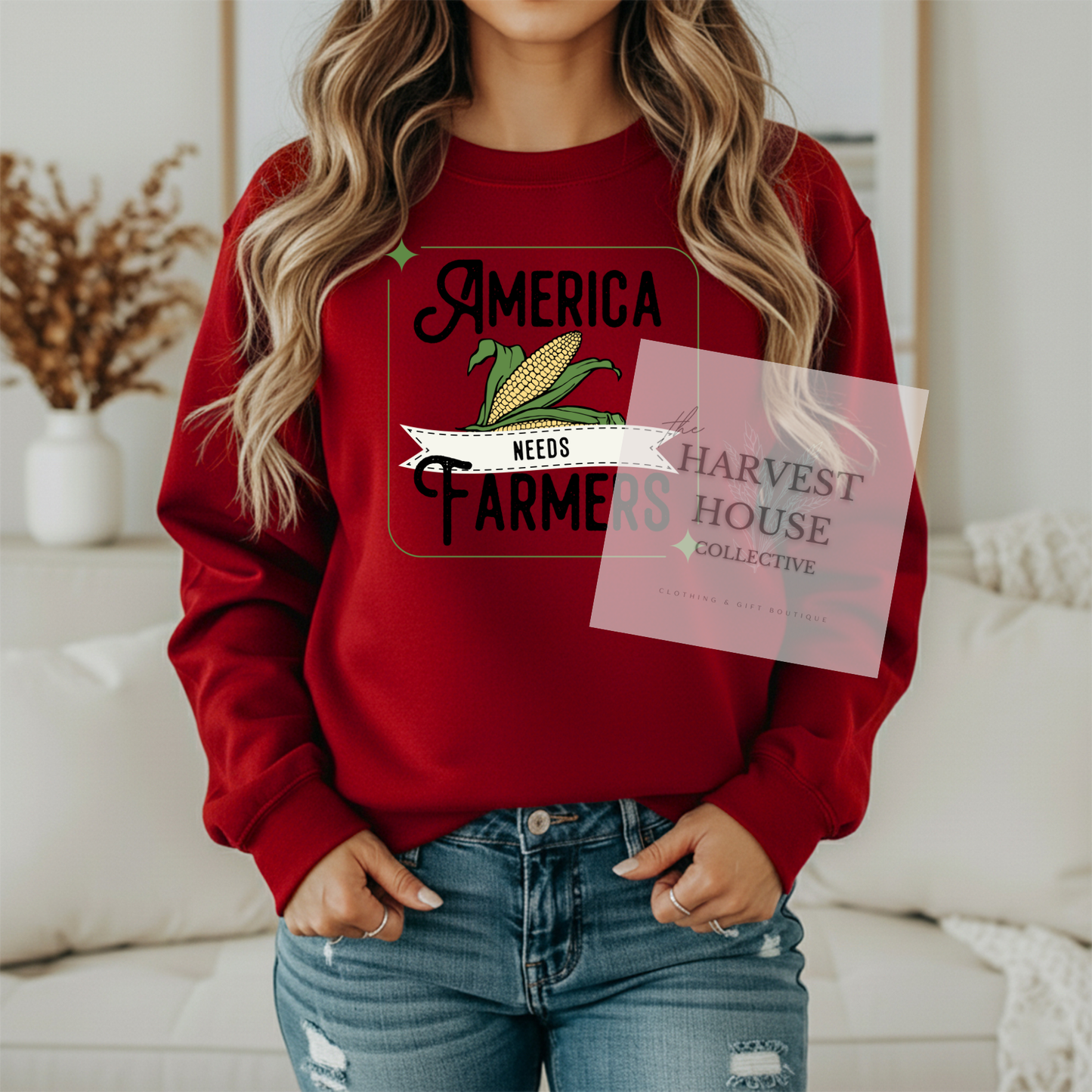 America Needs Farmers Black Writing Gildan Crewneck & Hoodie