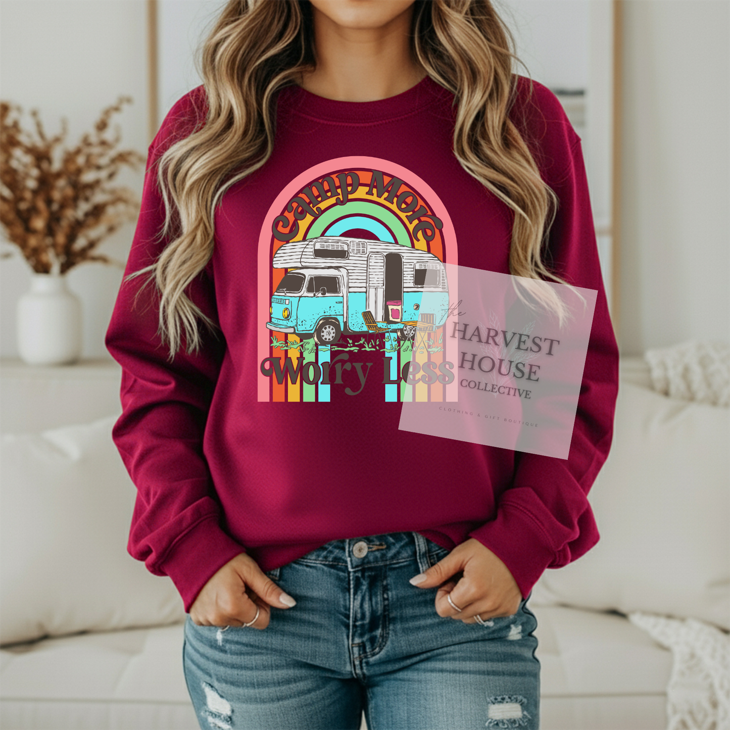 Camp More Worry Less Gildan Crewneck & Hoodie