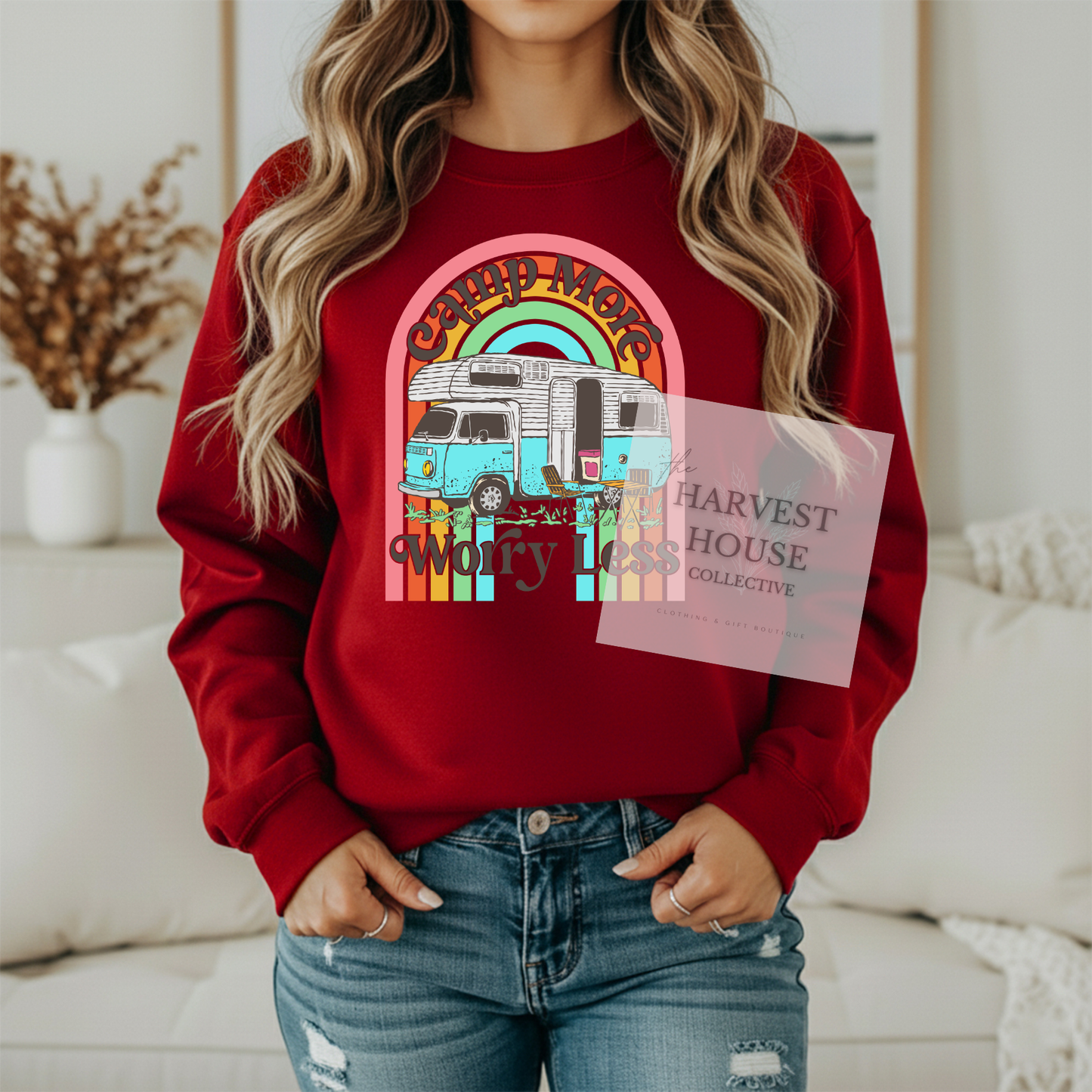 Camp More Worry Less Gildan Crewneck & Hoodie