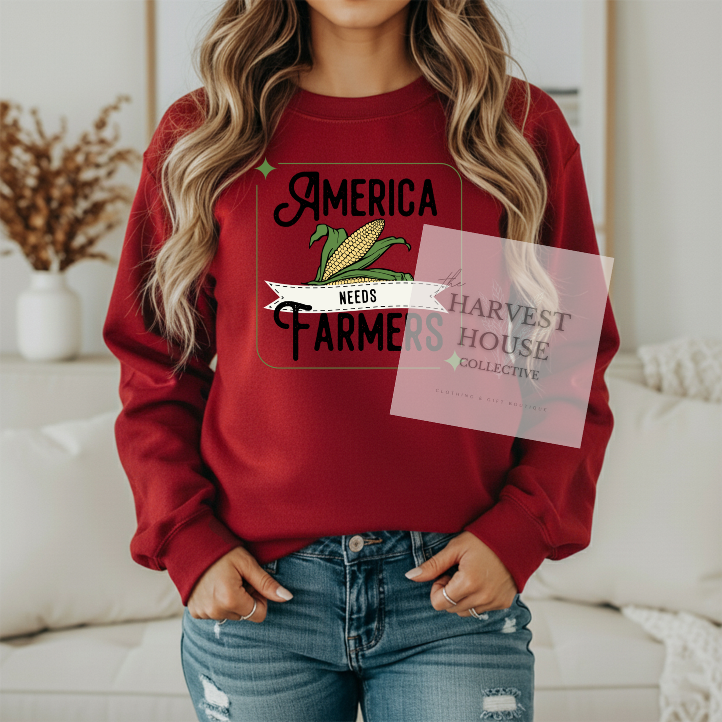 America Needs Farmers Black Writing Gildan Crewneck & Hoodie
