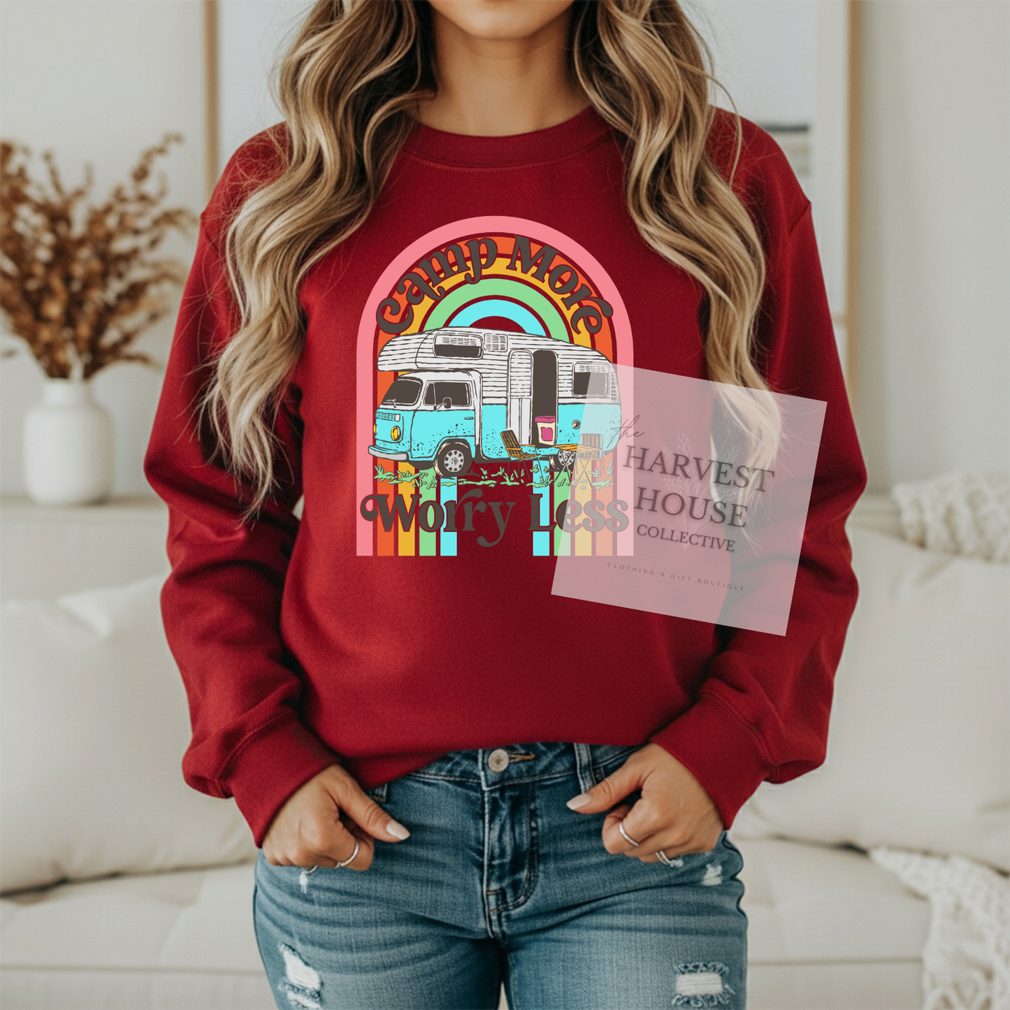Camp More Worry Less Gildan Crewneck & Hoodie