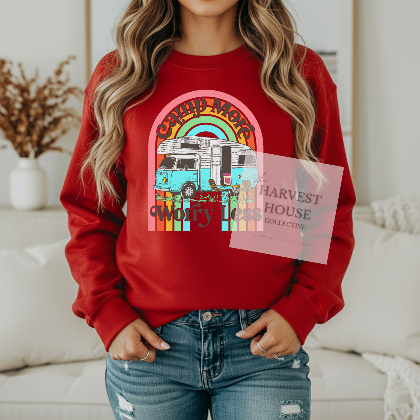 Camp More Worry Less Gildan Crewneck & Hoodie
