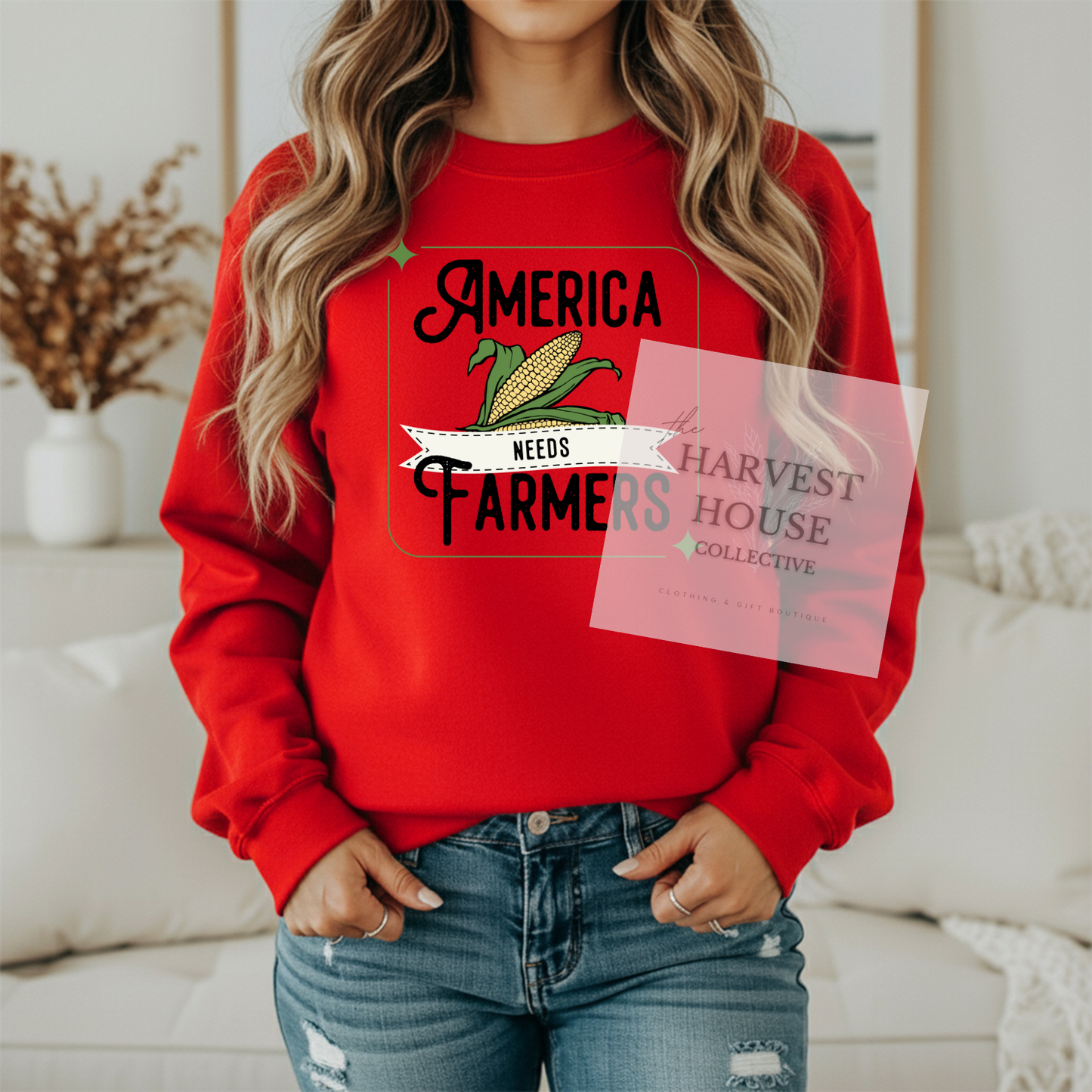 America Needs Farmers Black Writing Gildan Crewneck & Hoodie