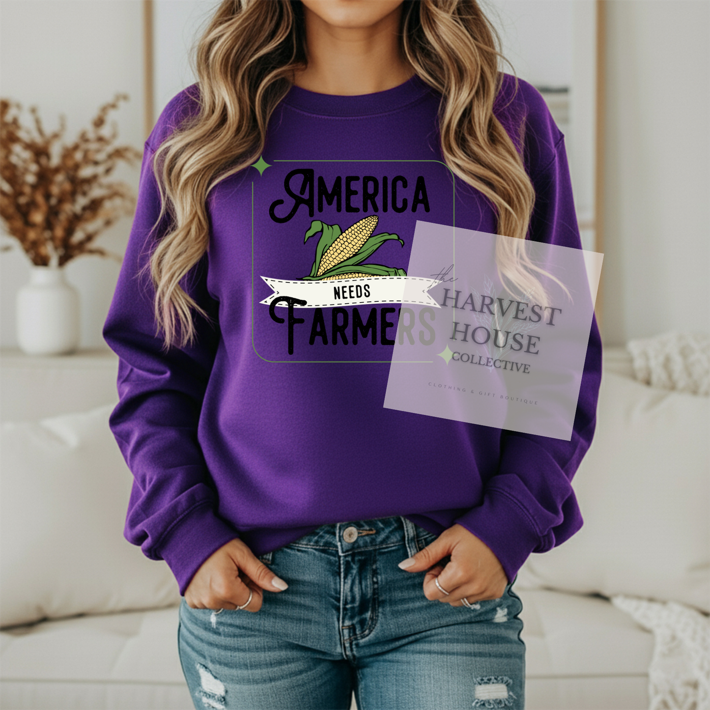 America Needs Farmers Black Writing Gildan Crewneck & Hoodie