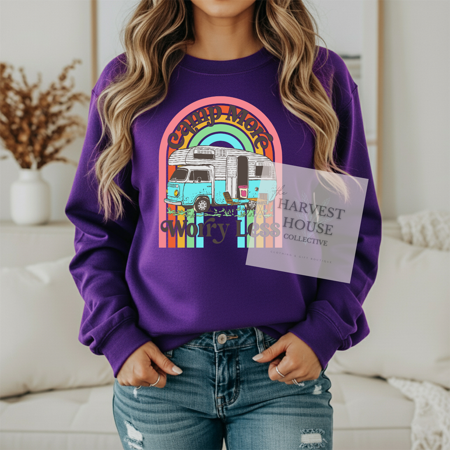 Camp More Worry Less Gildan Crewneck & Hoodie