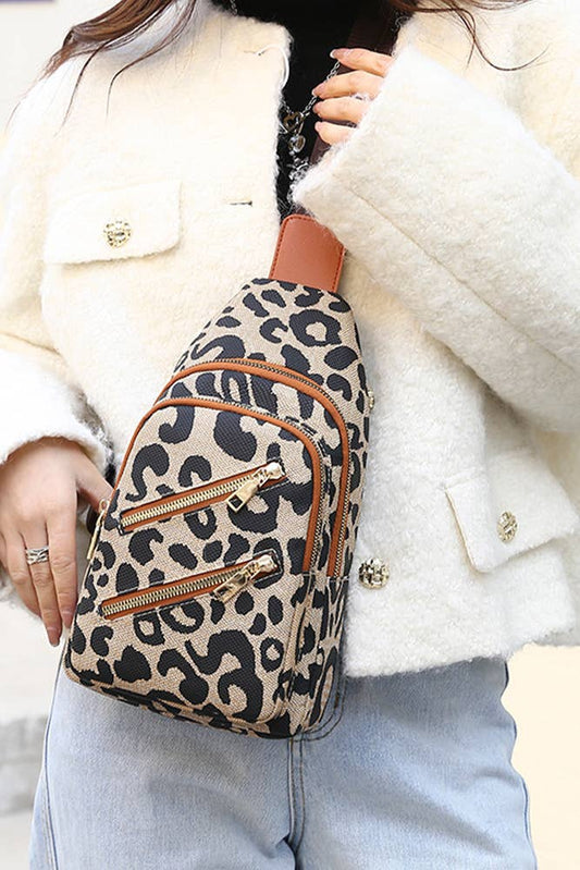 Leopard Print Sling Crossbody Bag