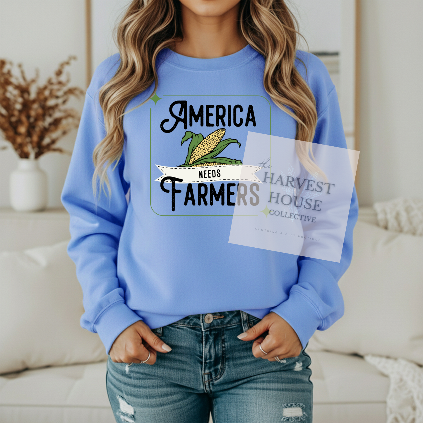 America Needs Farmers Black Writing Gildan Crewneck & Hoodie