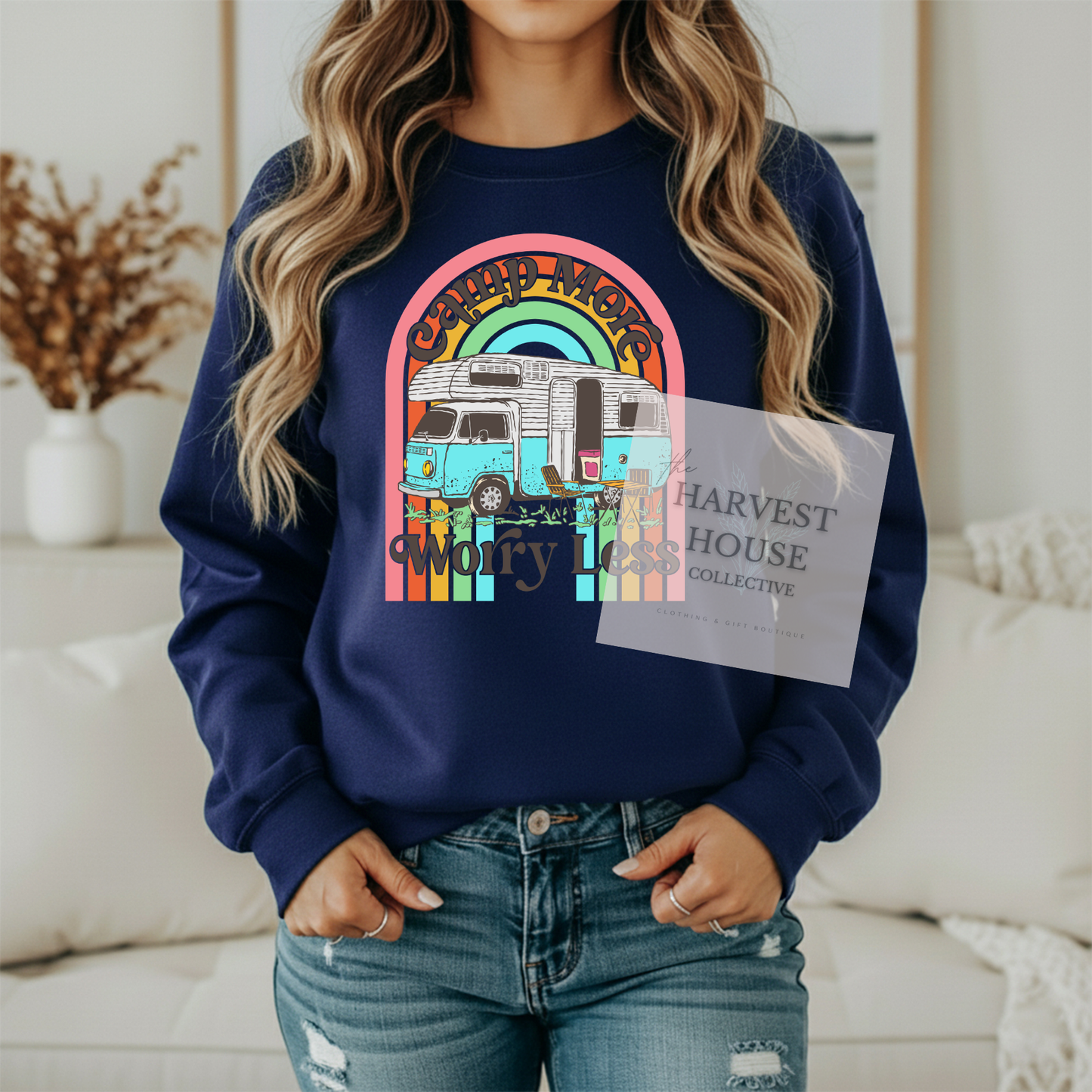 Camp More Worry Less Gildan Crewneck & Hoodie