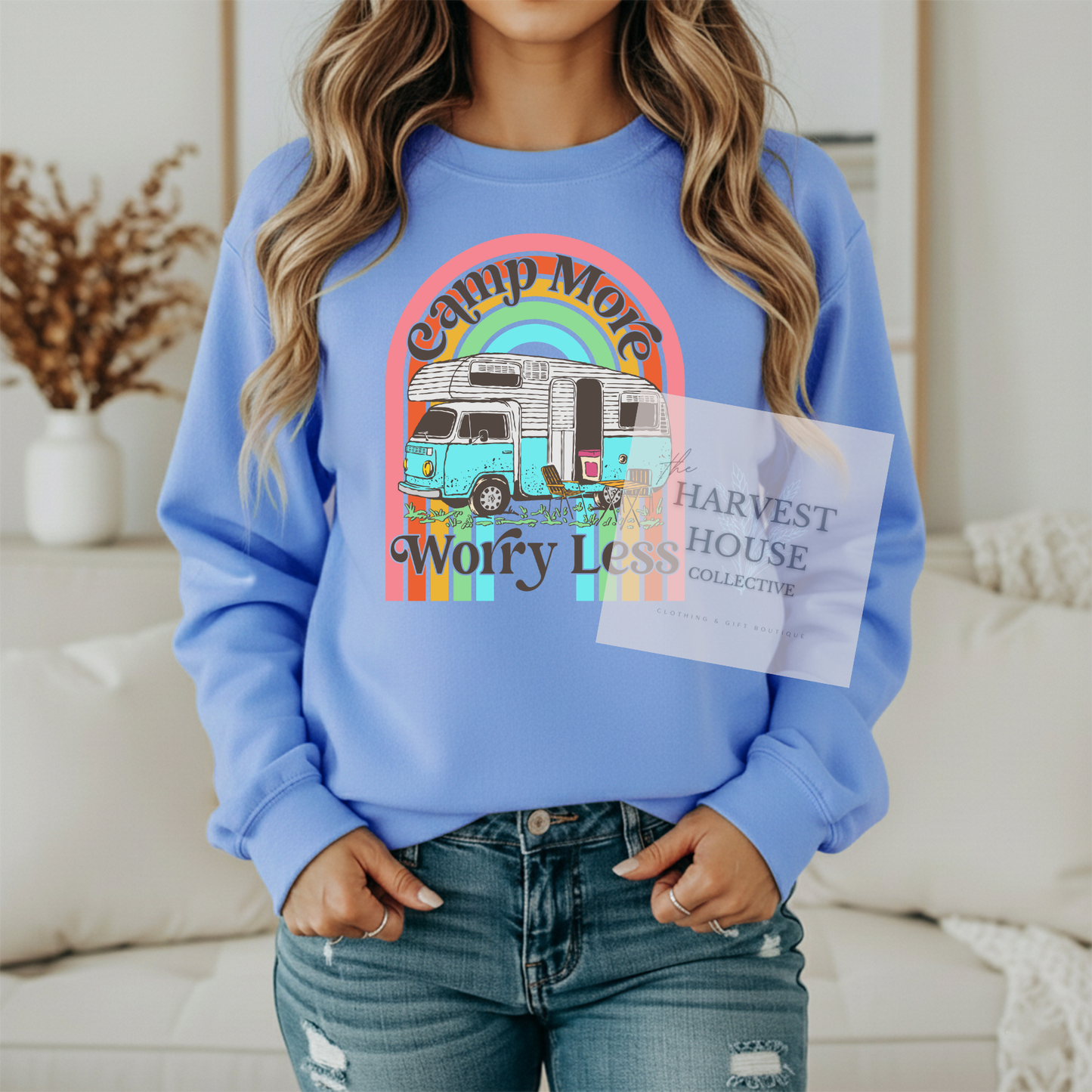 Camp More Worry Less Gildan Crewneck & Hoodie