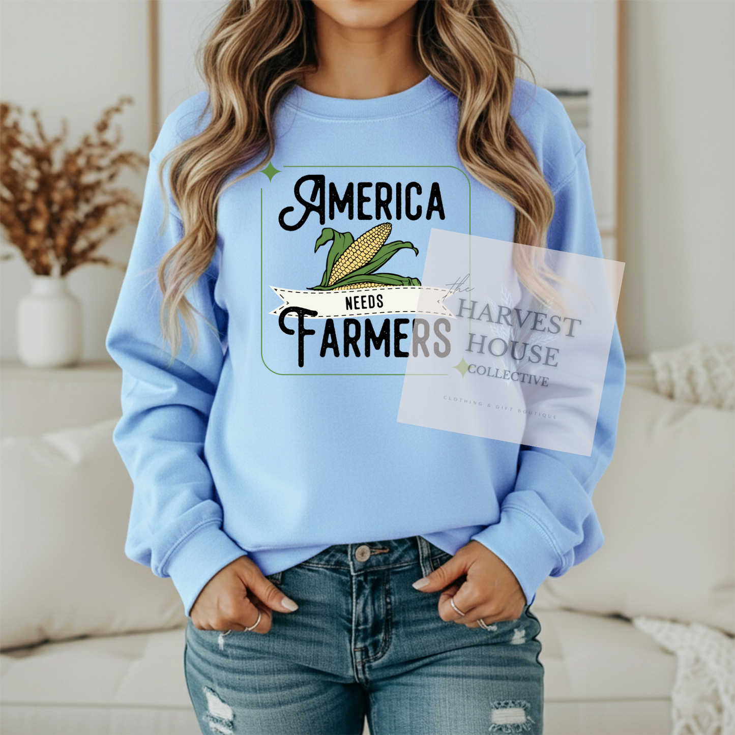 America Needs Farmers Black Writing Gildan Crewneck & Hoodie