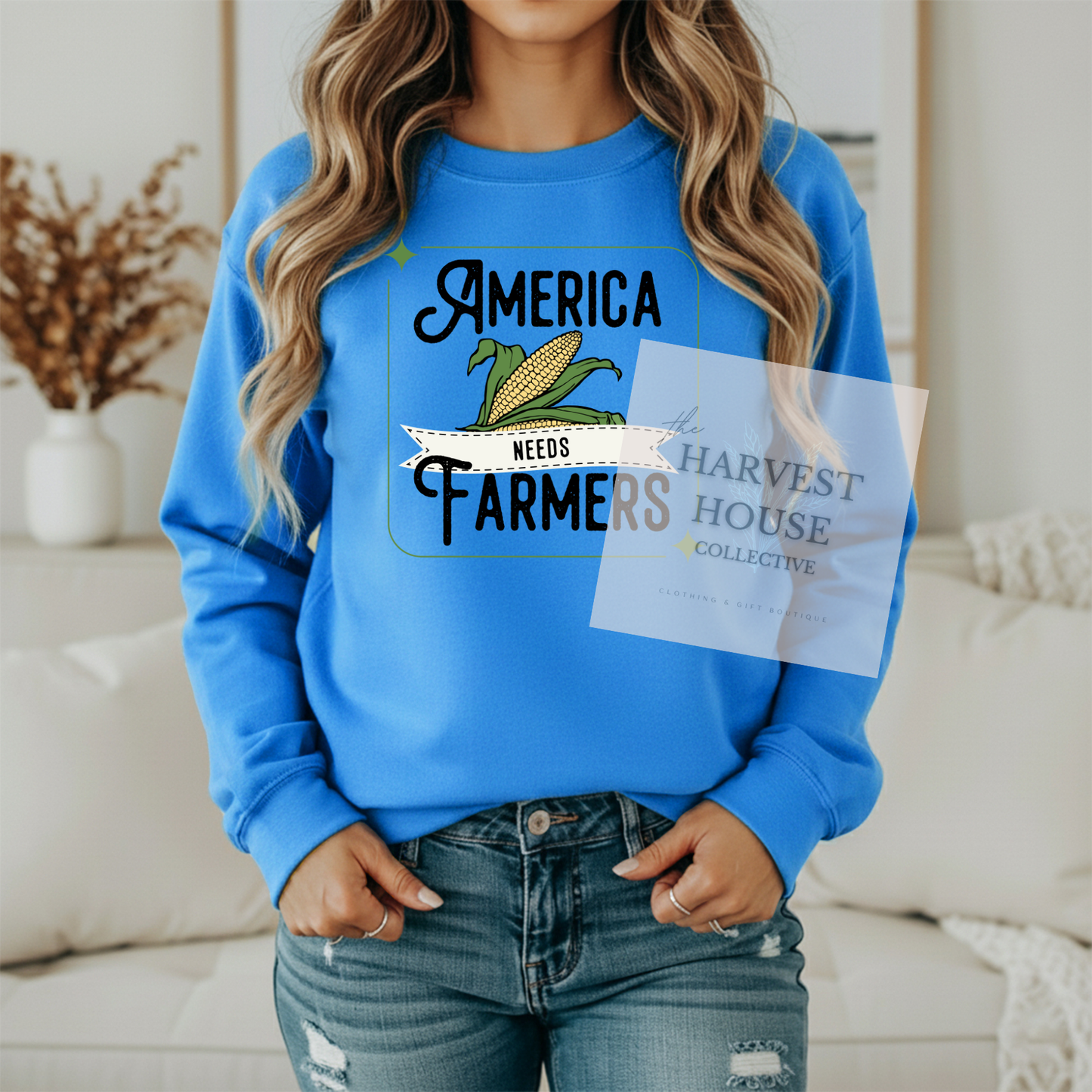 America Needs Farmers Black Writing Gildan Crewneck & Hoodie