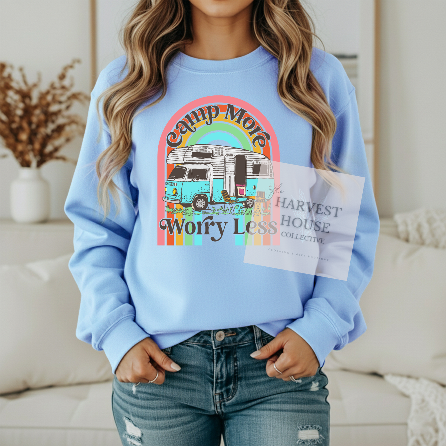 Camp More Worry Less Gildan Crewneck & Hoodie